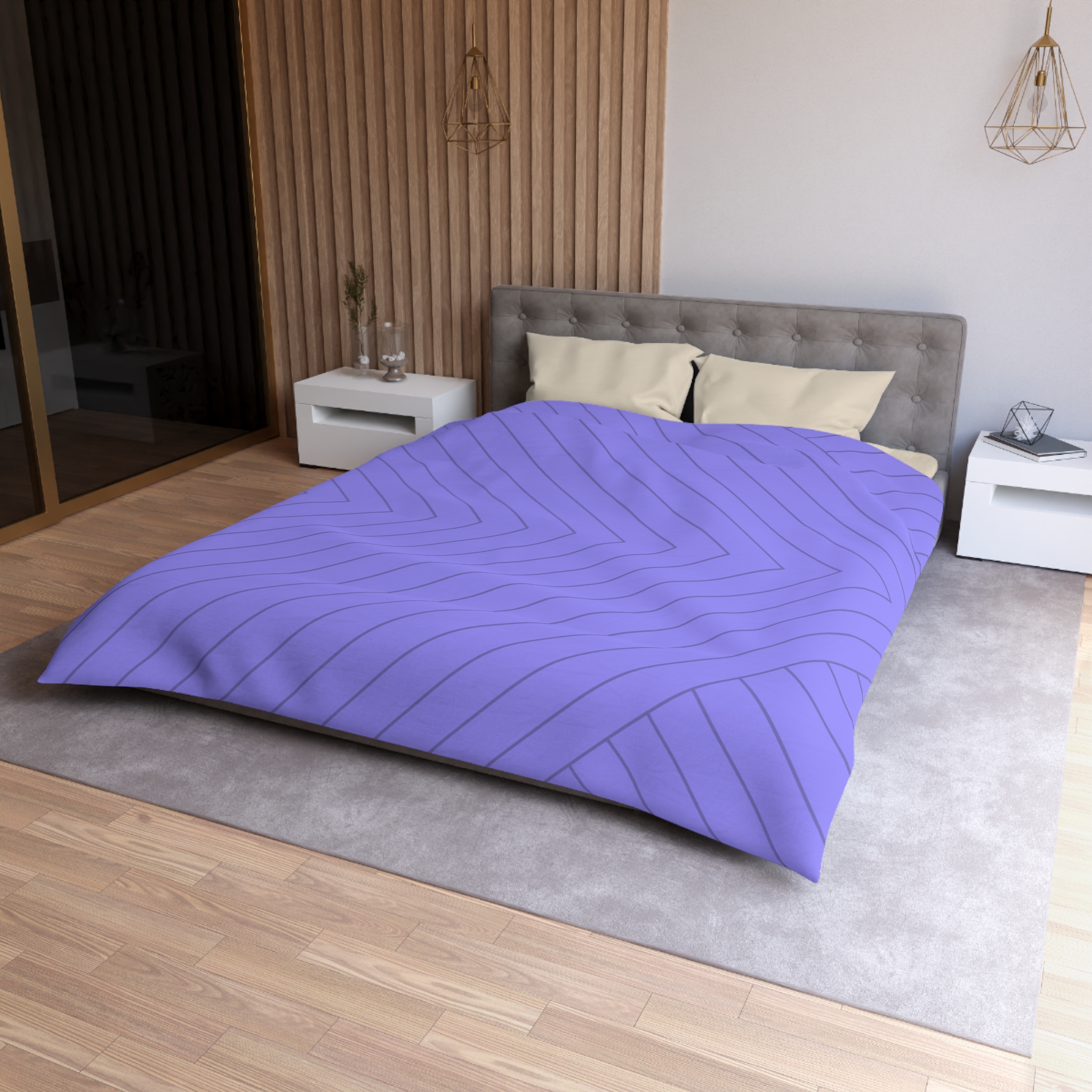 Lavender Geometric Duvet Cover — Modern Chevron Striped Microfiber - Image 6