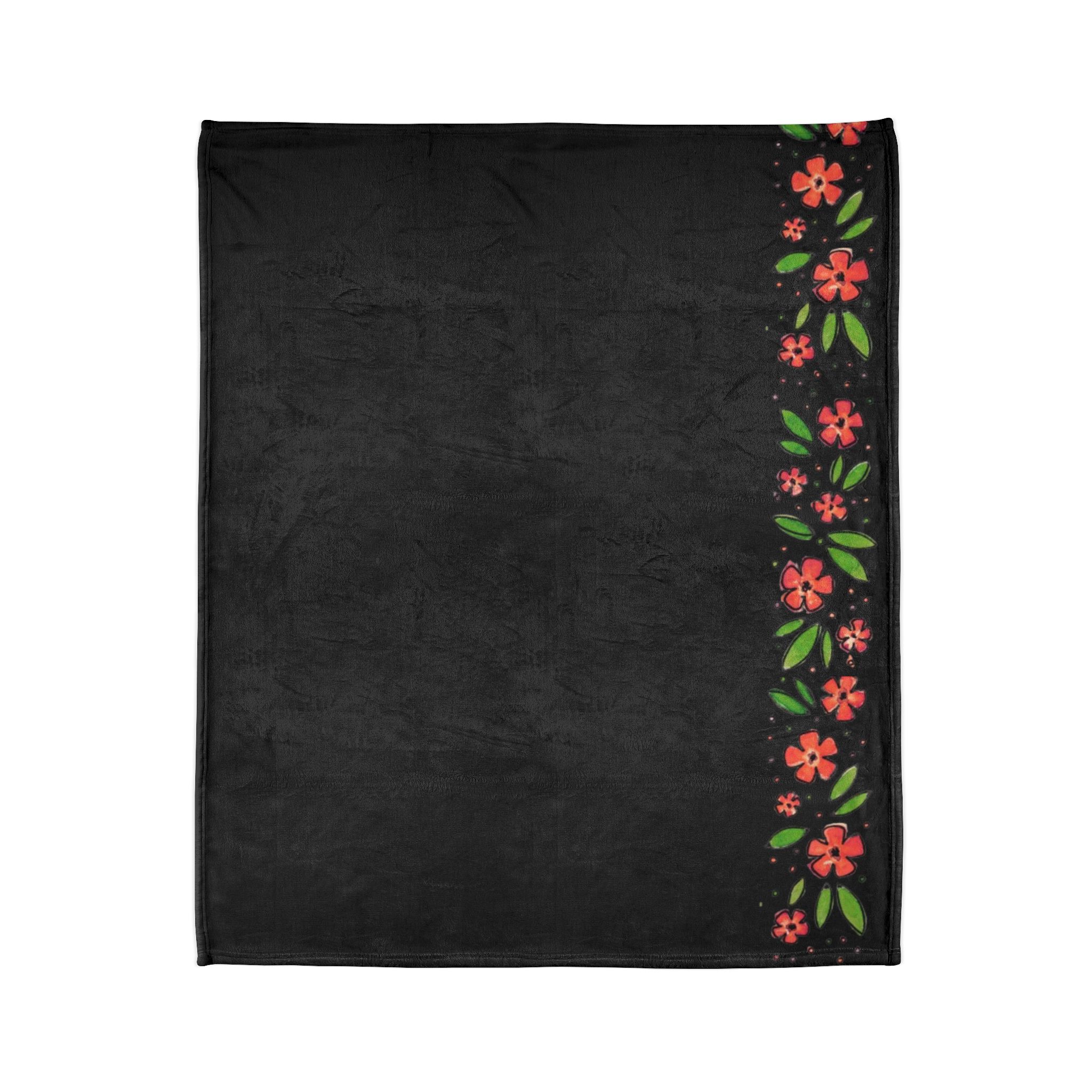 Floral Border Soft Polyester Blanket — Black Red Blossom Throw - Image 6
