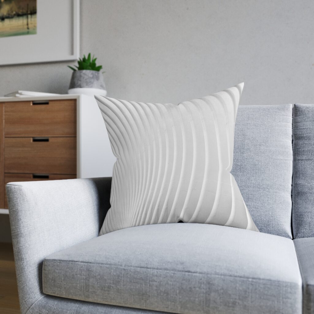 Minimal White Wave Square Pillow — Modern Textured Decorative Throw Cushion