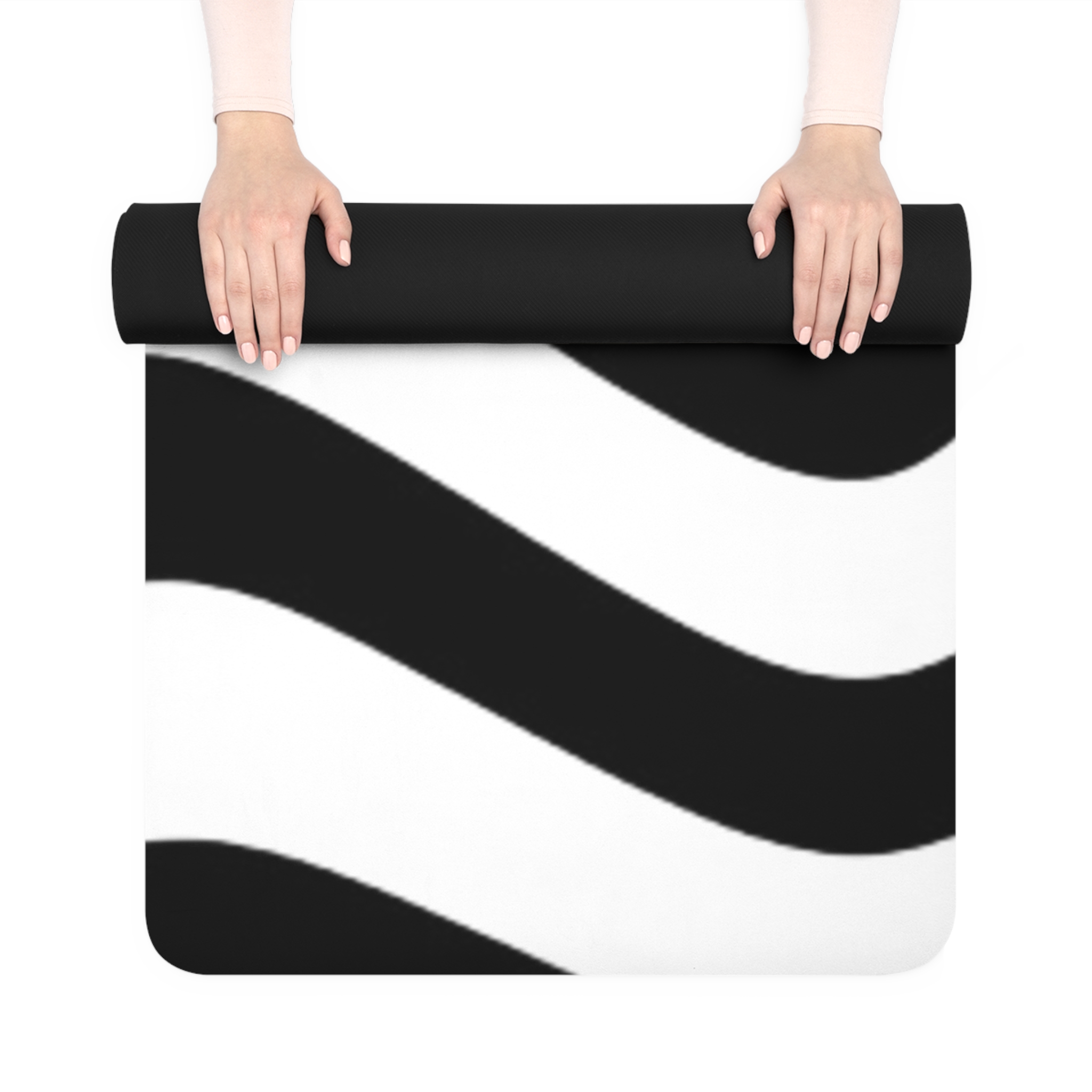 Monochrome Wave Rubber Yoga Mat — Black & White Non-Slip Fitness Mat