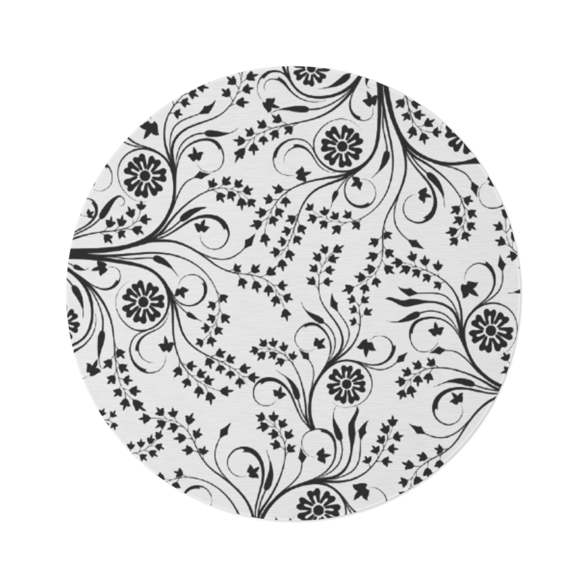 Floral Vine Round Rug — Black & White Decorative Area Mat - Image 2