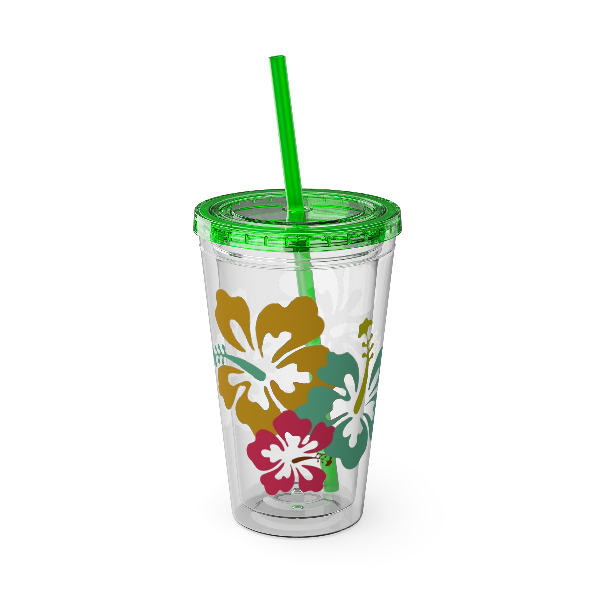Tropical Hibiscus Print Tumbler | 16oz Straw Cup - Image 18