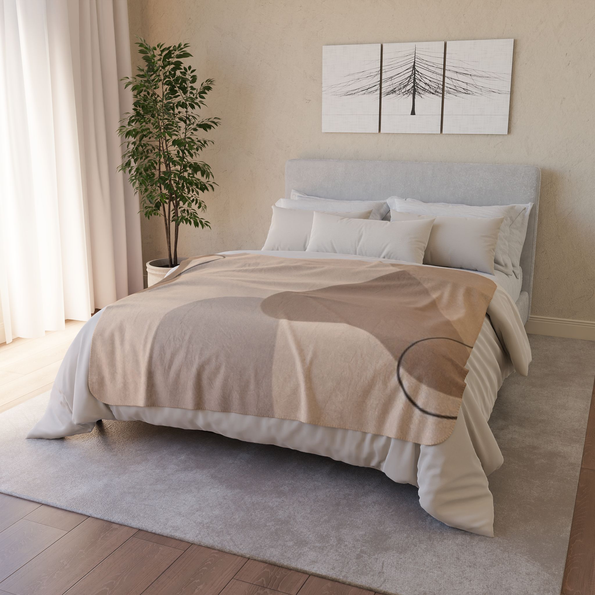 Abstract Neutral Shapes Sherpa Blanket — Cozy Beige Fleece Throw - Image 10