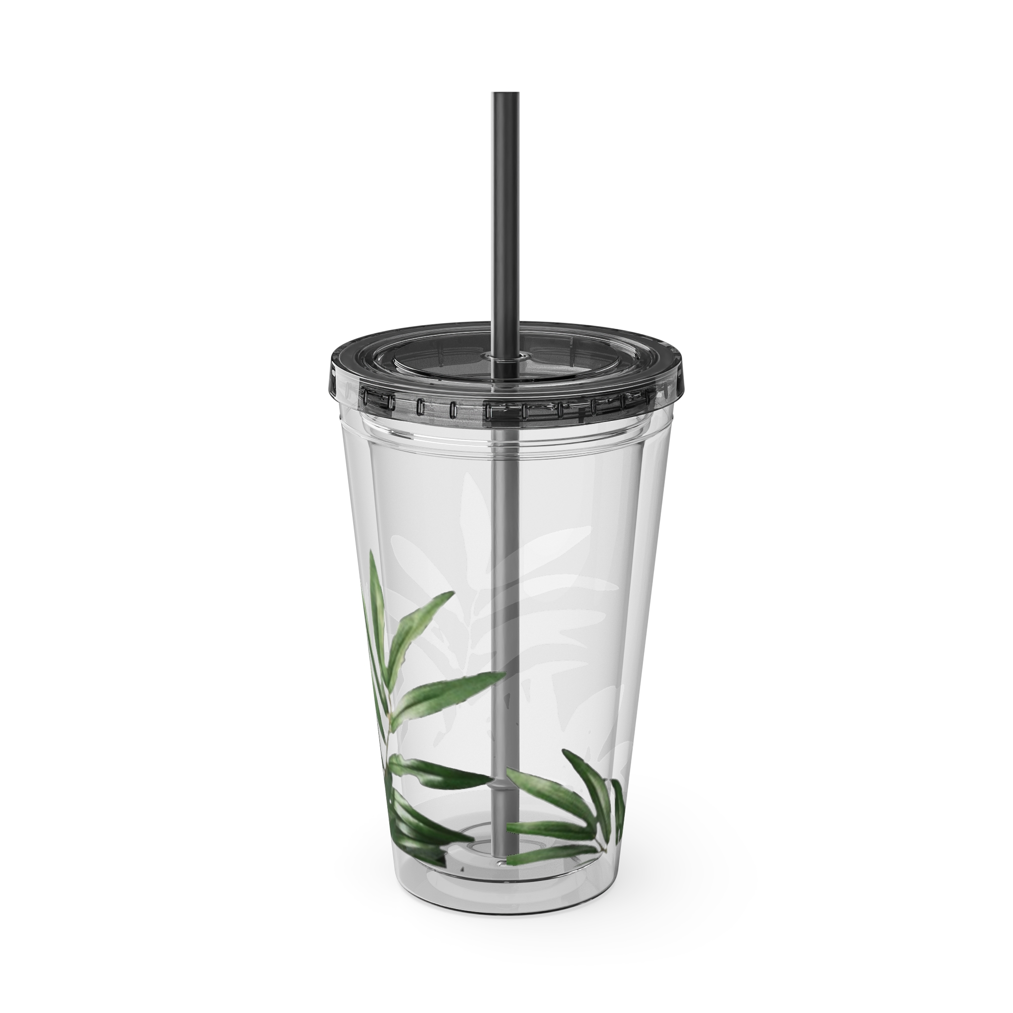 Tropical Green Leaves Tumbler | 16oz Straw Cup - Image 11