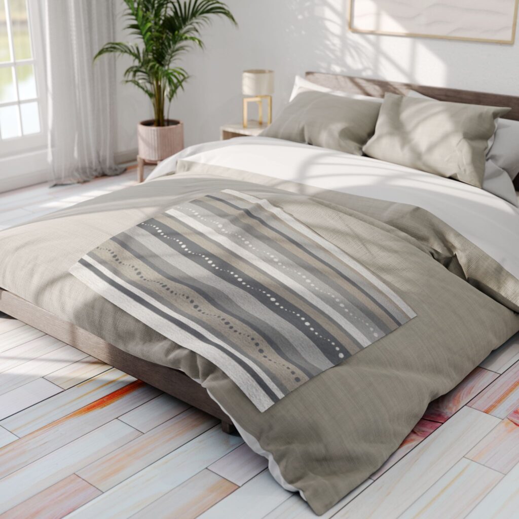 Neutral Striped Dot Pattern Arctic Fleece Blanket | Gray Beige Stripes