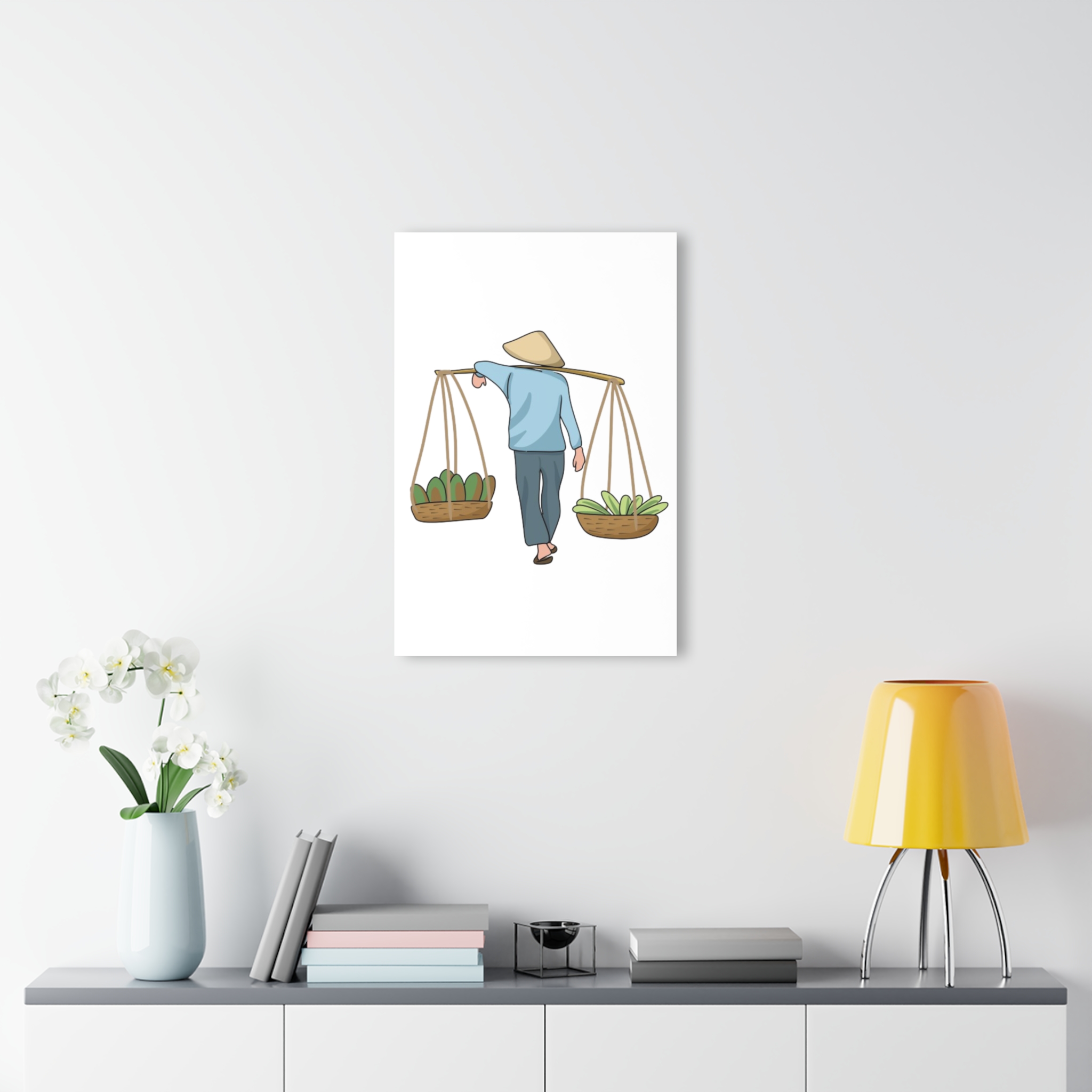 Acrylic Print — Vietnamese Market Vendor Illustration (French Cleat Hanging)