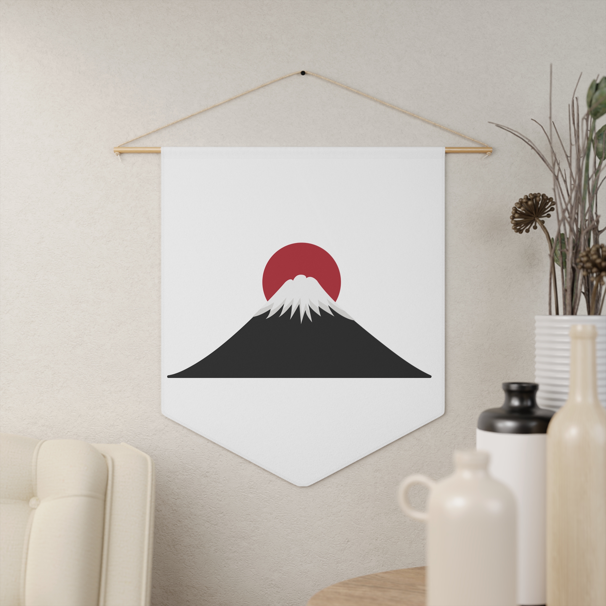 Mount Fuji Sunrise Pennant — Minimal Japanese Mountain Wall Banner