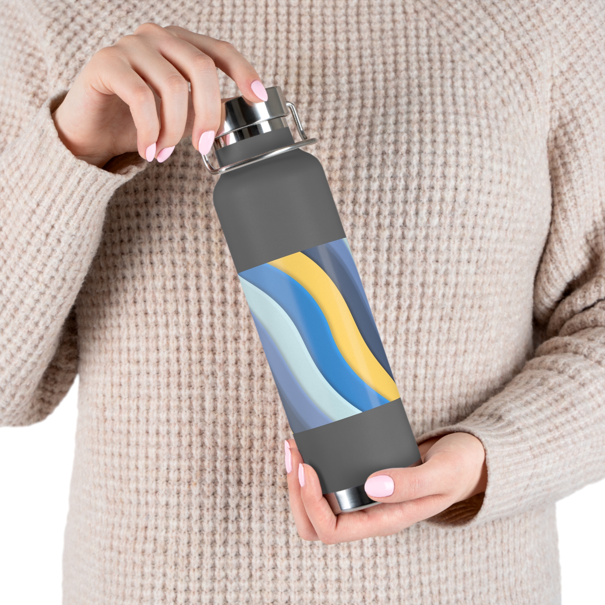 22oz Abstract Blue and Yellow Wave Vacuum Insulated Bottle