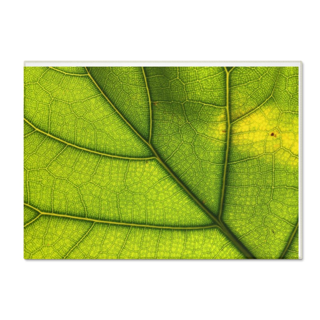 Leaf Vein Chenille Rug — Vibrant Green Botanical Washable Rug