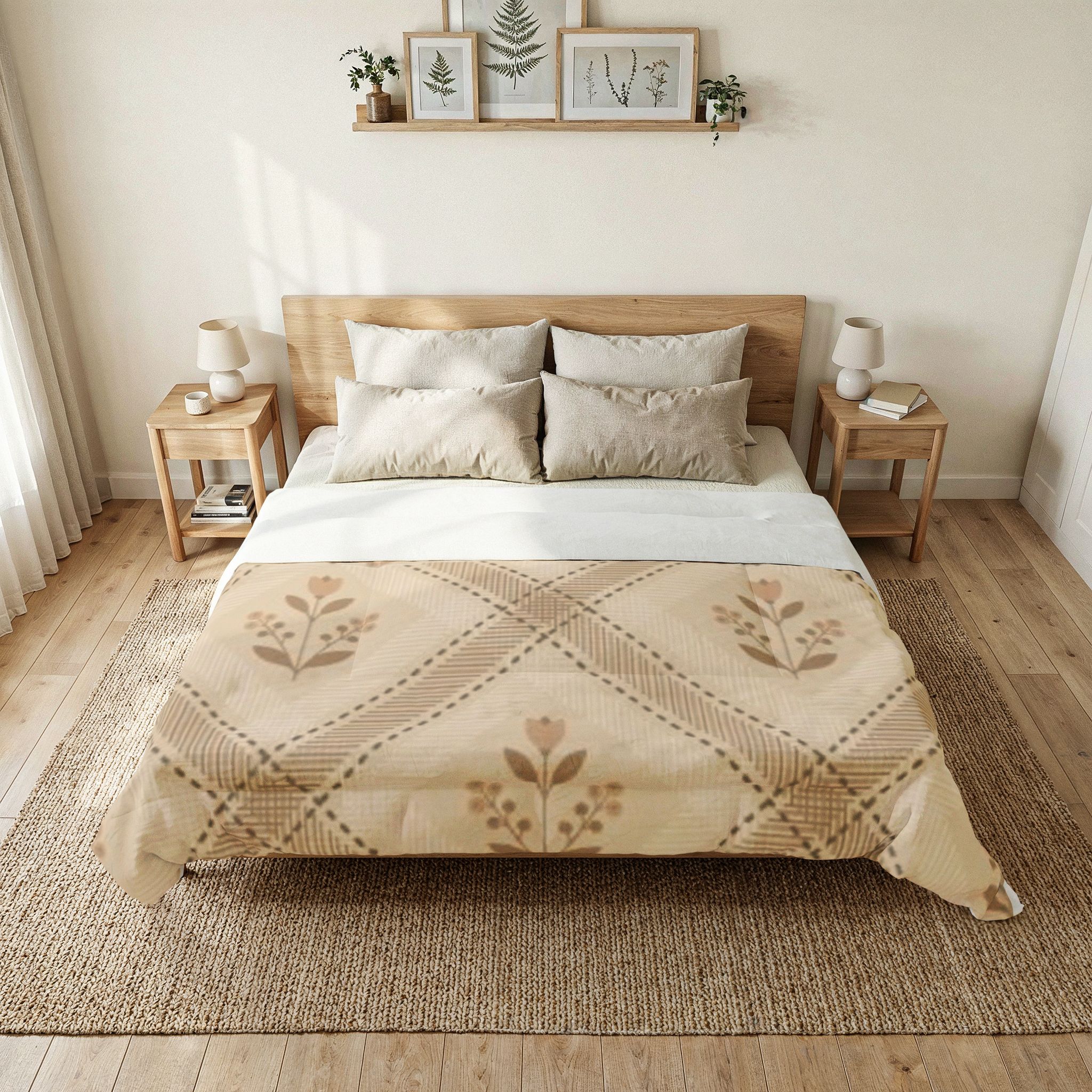Vintage Floral Diamond Pattern Cotton Comforter