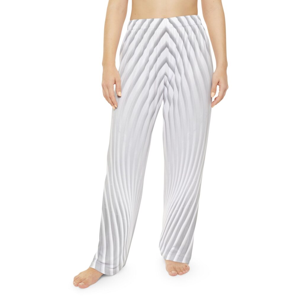 Geometric Wave Women's Pajama Pants — White Sculpted Pattern Loungewear