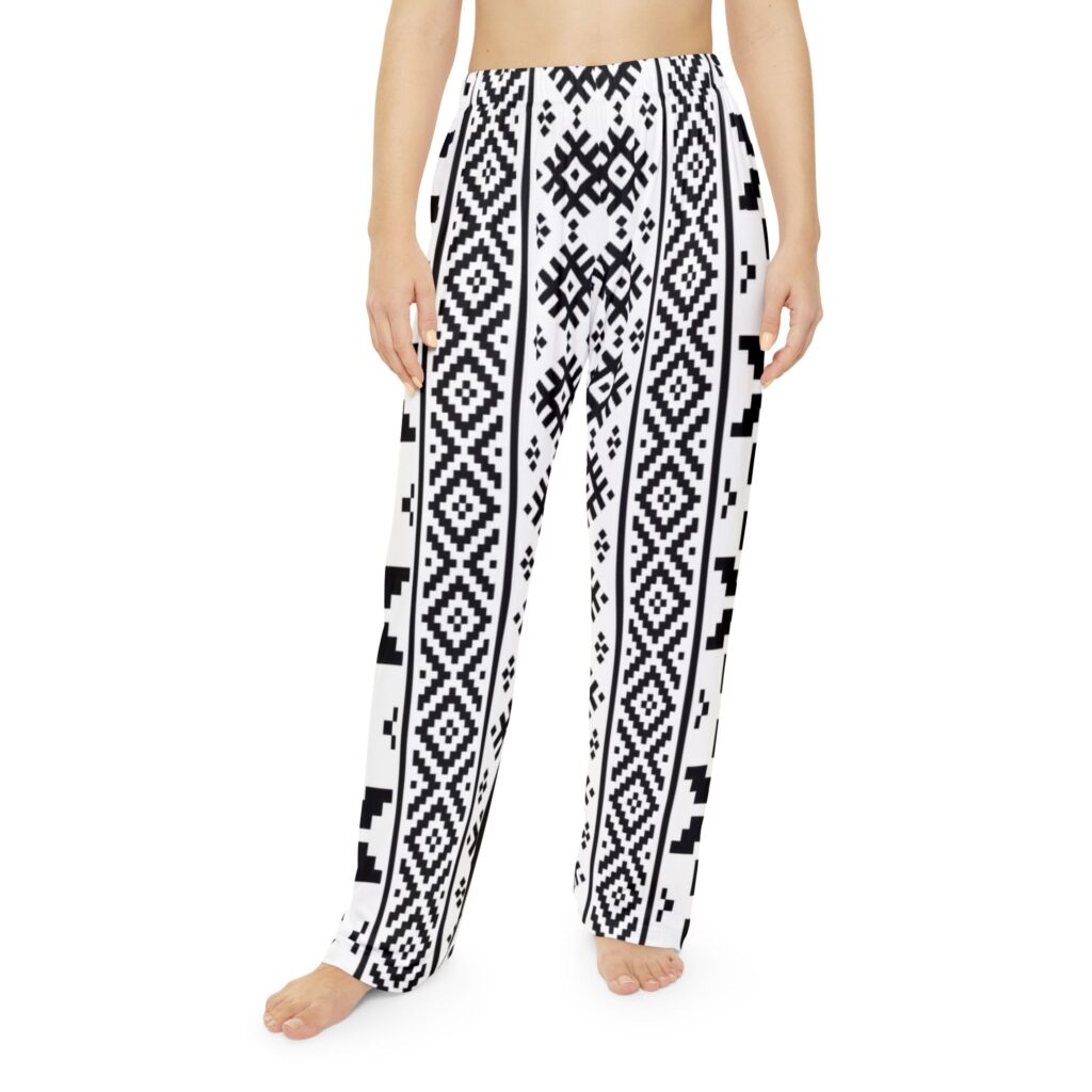 Women's Pajama Pants — Black & White Nordic Fair Isle Pattern