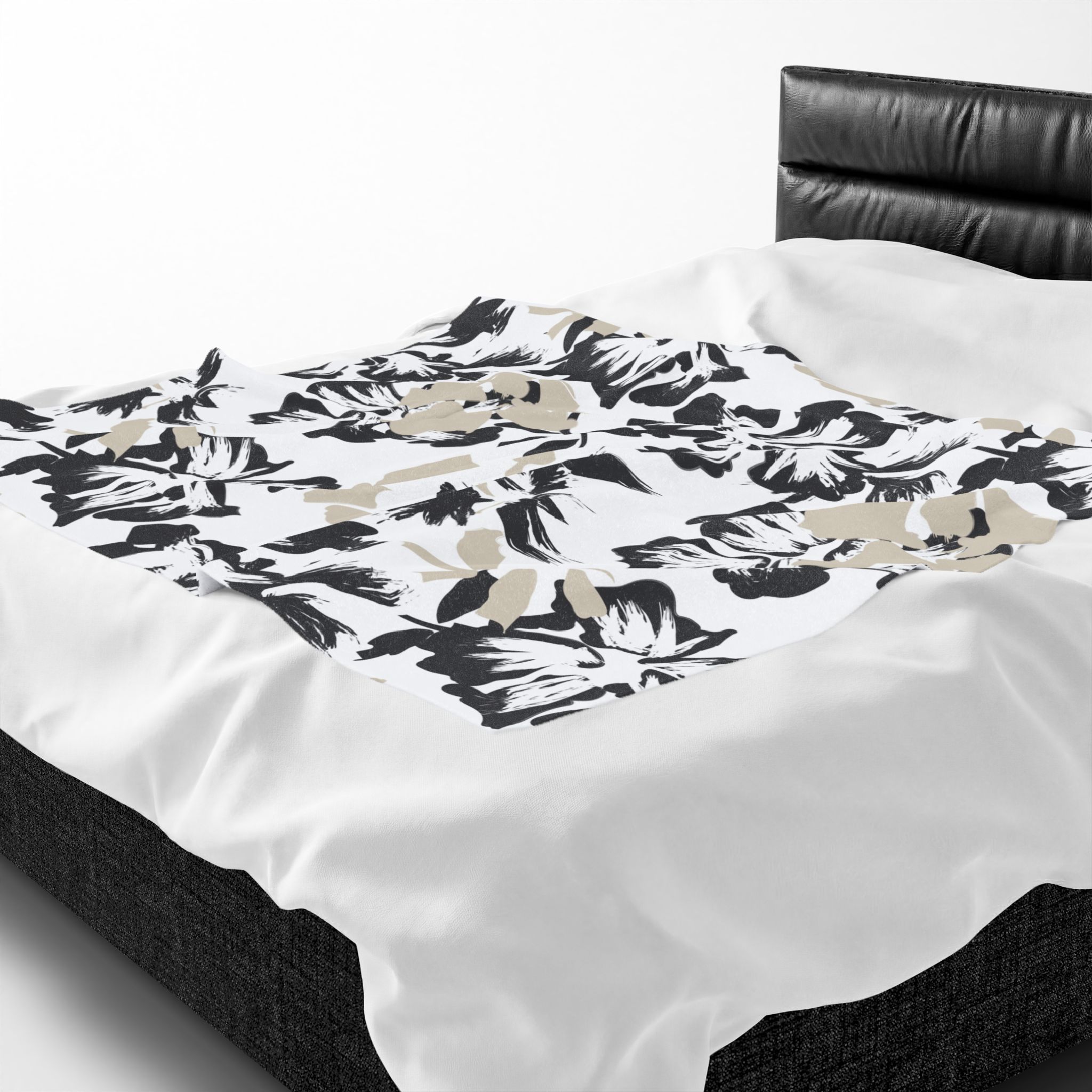 Black and Beige Floral Velveteen Plush Blanket - Image 15