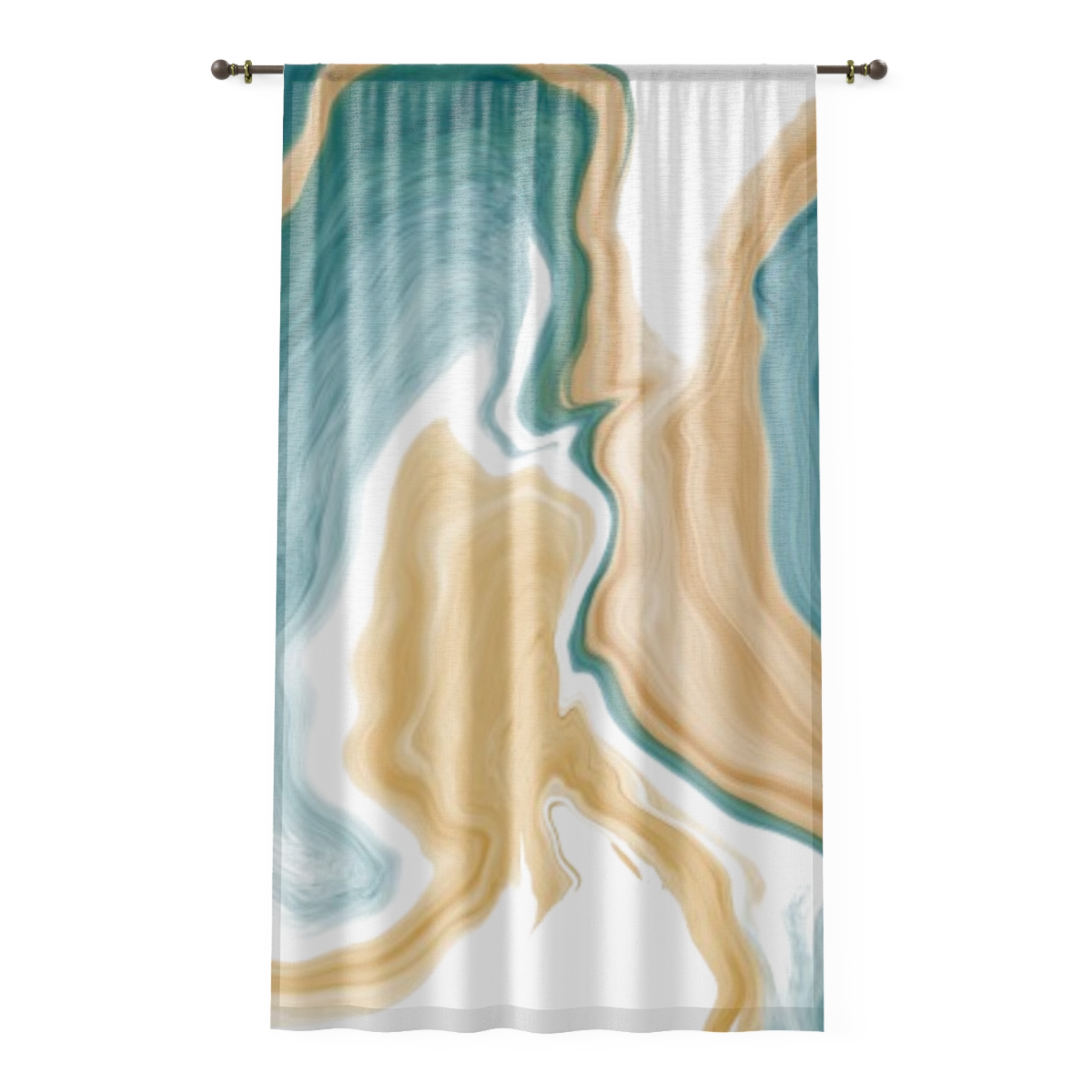 Abstract Teal & Sand Marble Window Curtain — Modern Coastal Sheer Drapery - Image 2