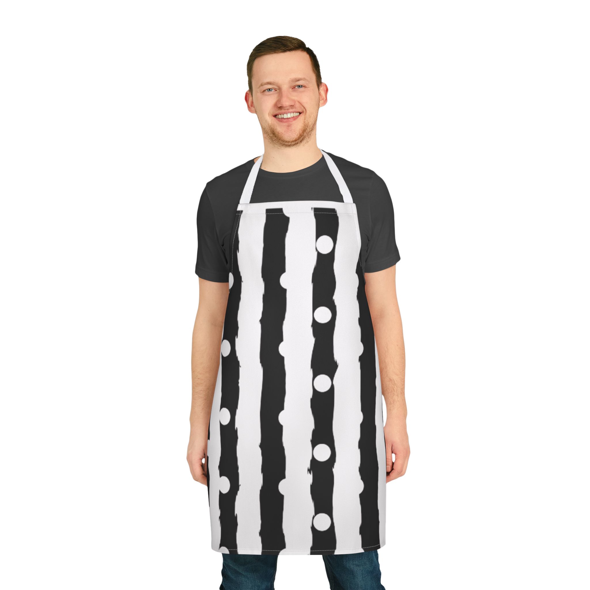 Monochrome Striped Dot Apron — Modern Black & White Kitchen Apron
