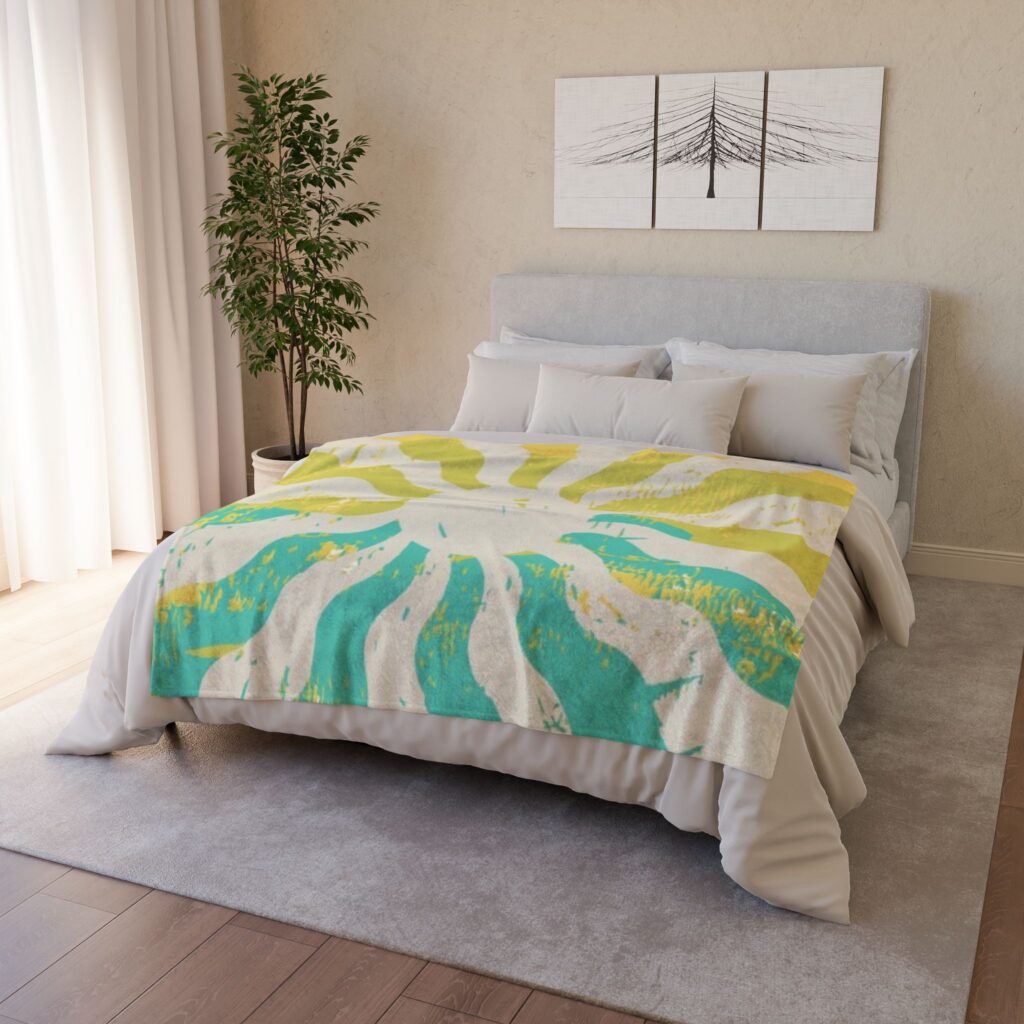 Sunburst Teal & Lime Soft Polyester Blanket
