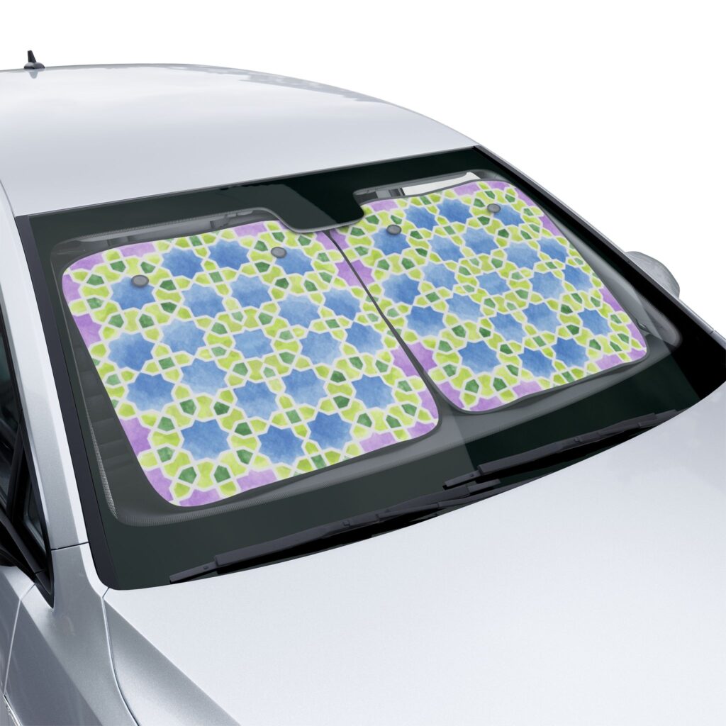 Blue Green Geometric Pattern Car Sun Shades