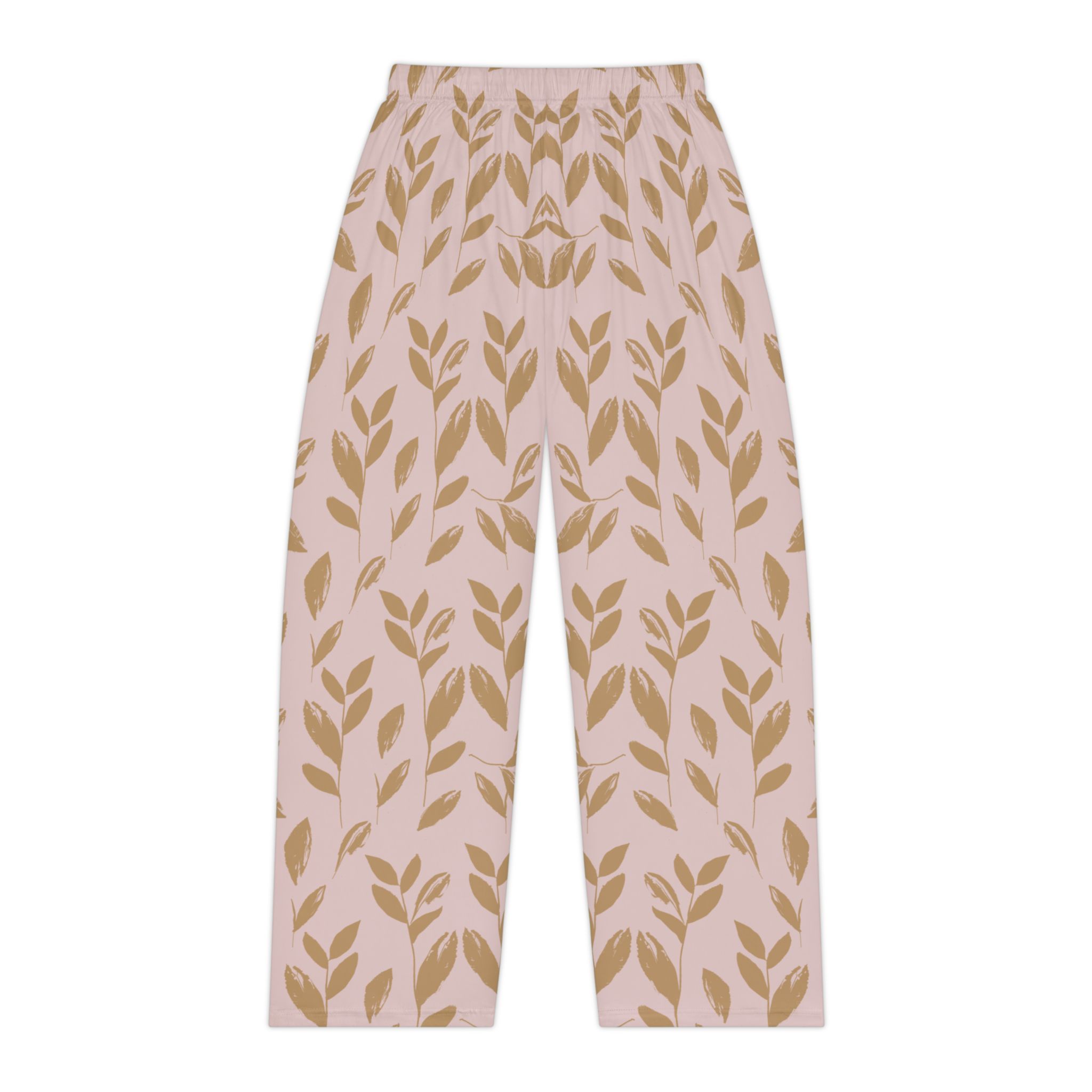 Leaf Pattern Women's Pajama Pants – Pink & Gold Relaxed Lounge Sleepwear - Image 3