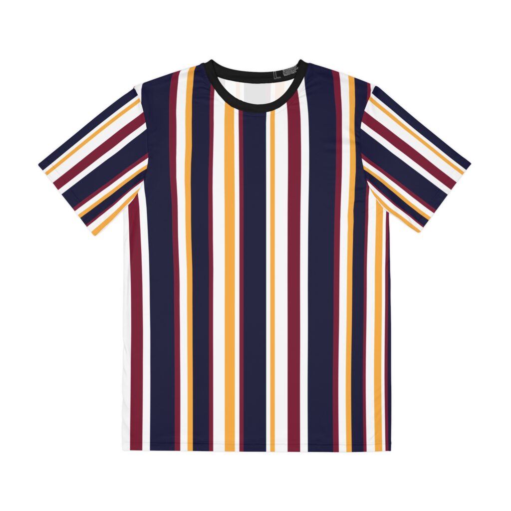 Navy Maroon Gold Vertical Stripe Tee | All-Over Print Shirt