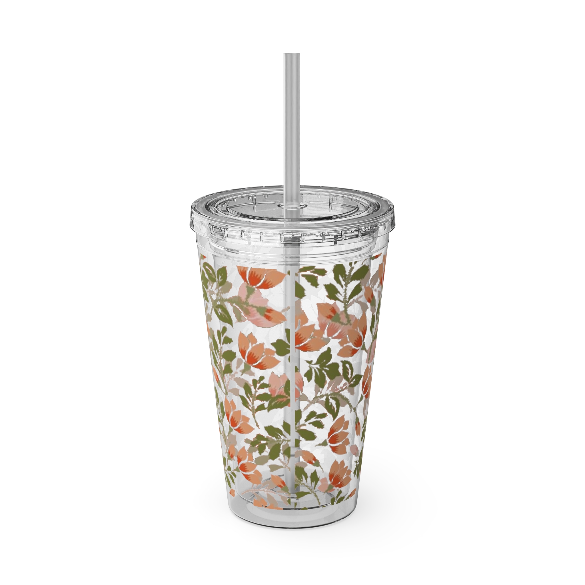 Floral Tumbler with Straw, 16oz - Image 3
