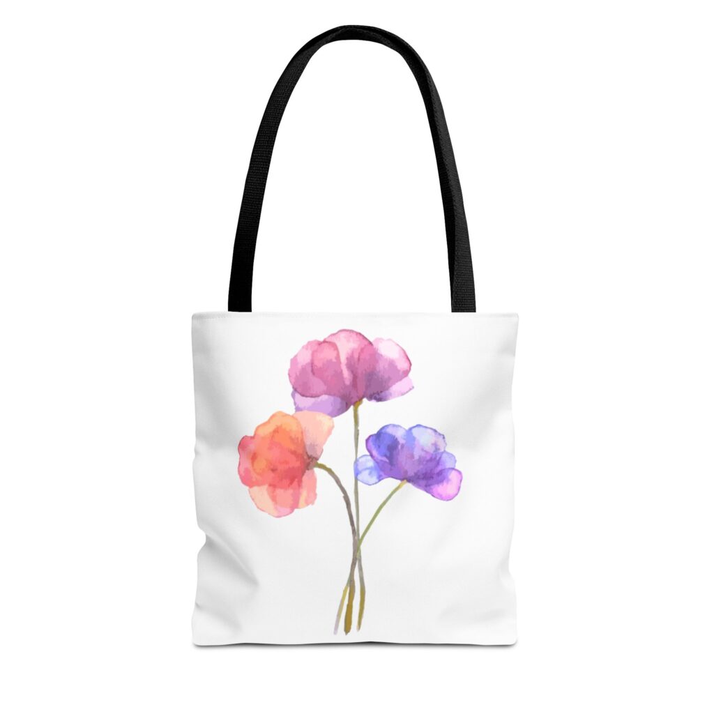 Watercolor Floral Tote Bag – Pastel Poppy Bloom All-Over Print