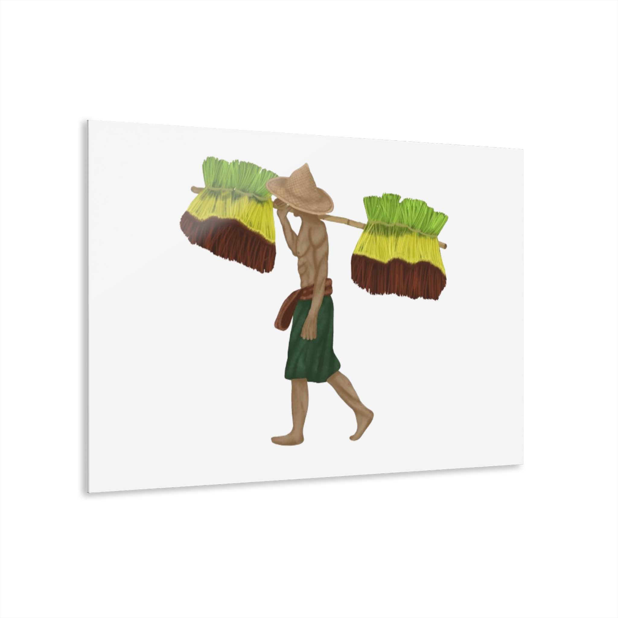 Acrylic Print – Market Vendor Carrying Brooms (French Cleat Wall Art) - Image 2