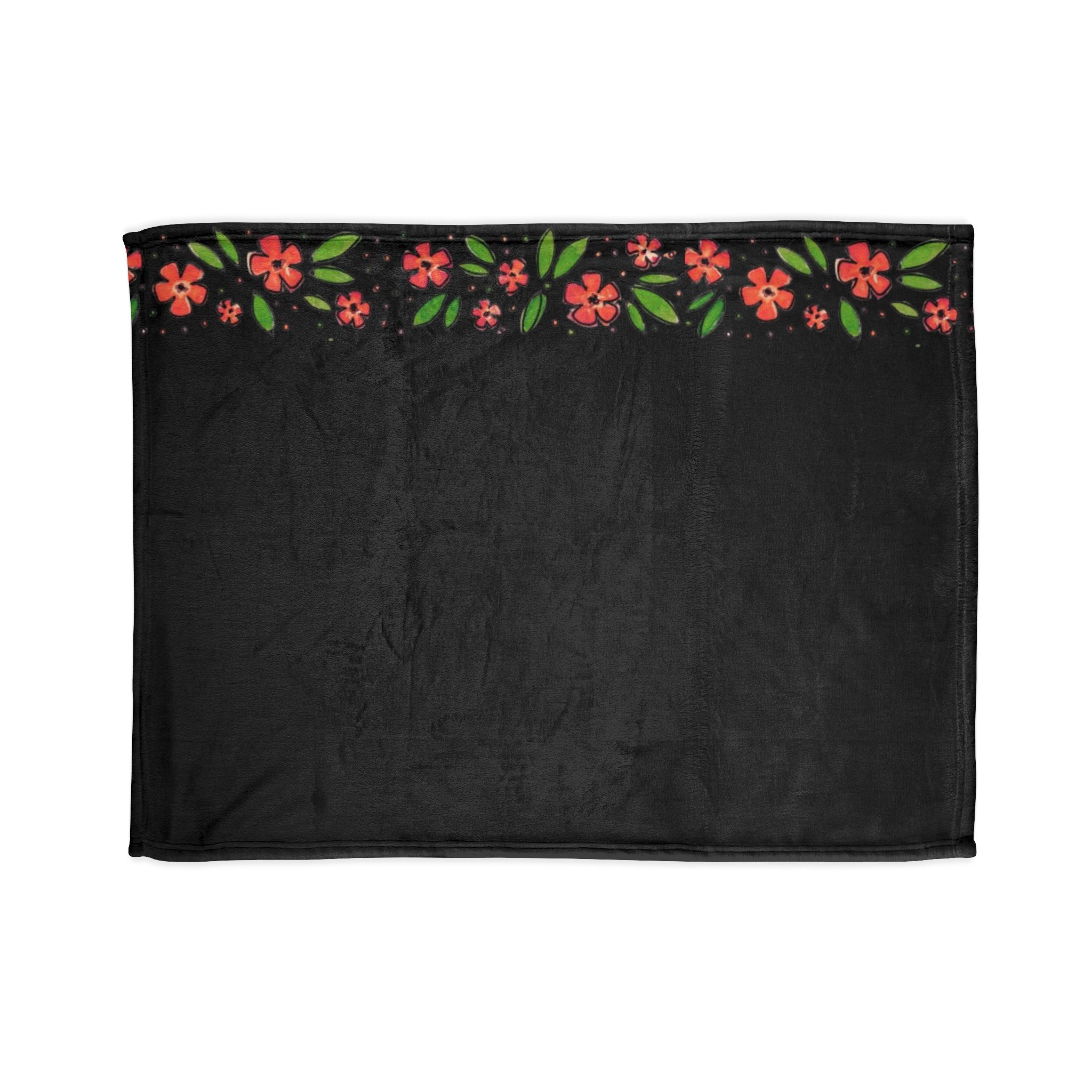 Floral Border Soft Polyester Blanket — Black Red Blossom Throw - Image 2