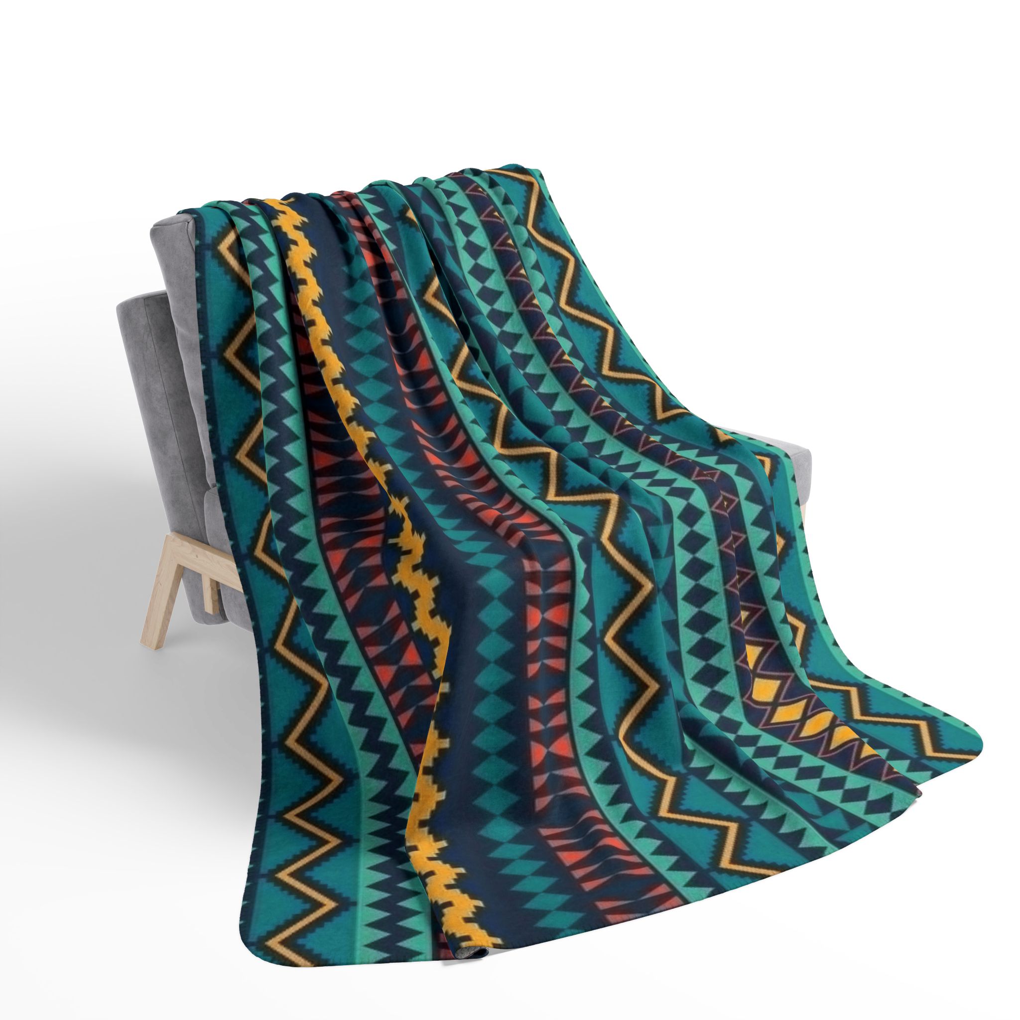 Aztec Teal Fleece Sherpa Blanket — Tribal Geometric Cozy Throw - Image 10