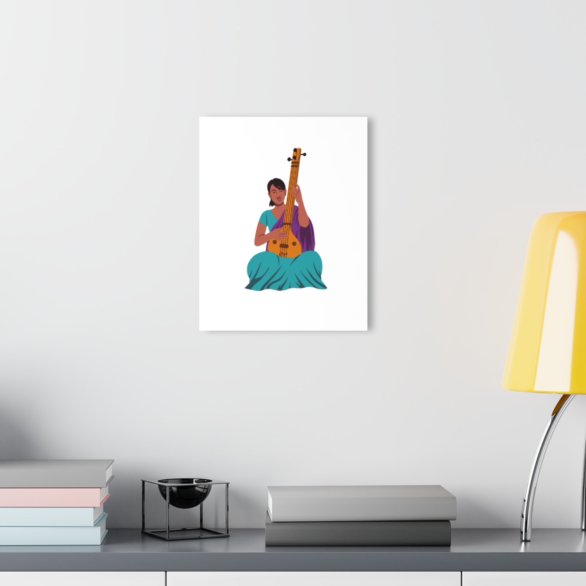 Acrylic Print — Seated Indian Musician Veena Art (French Cleat Hanging)