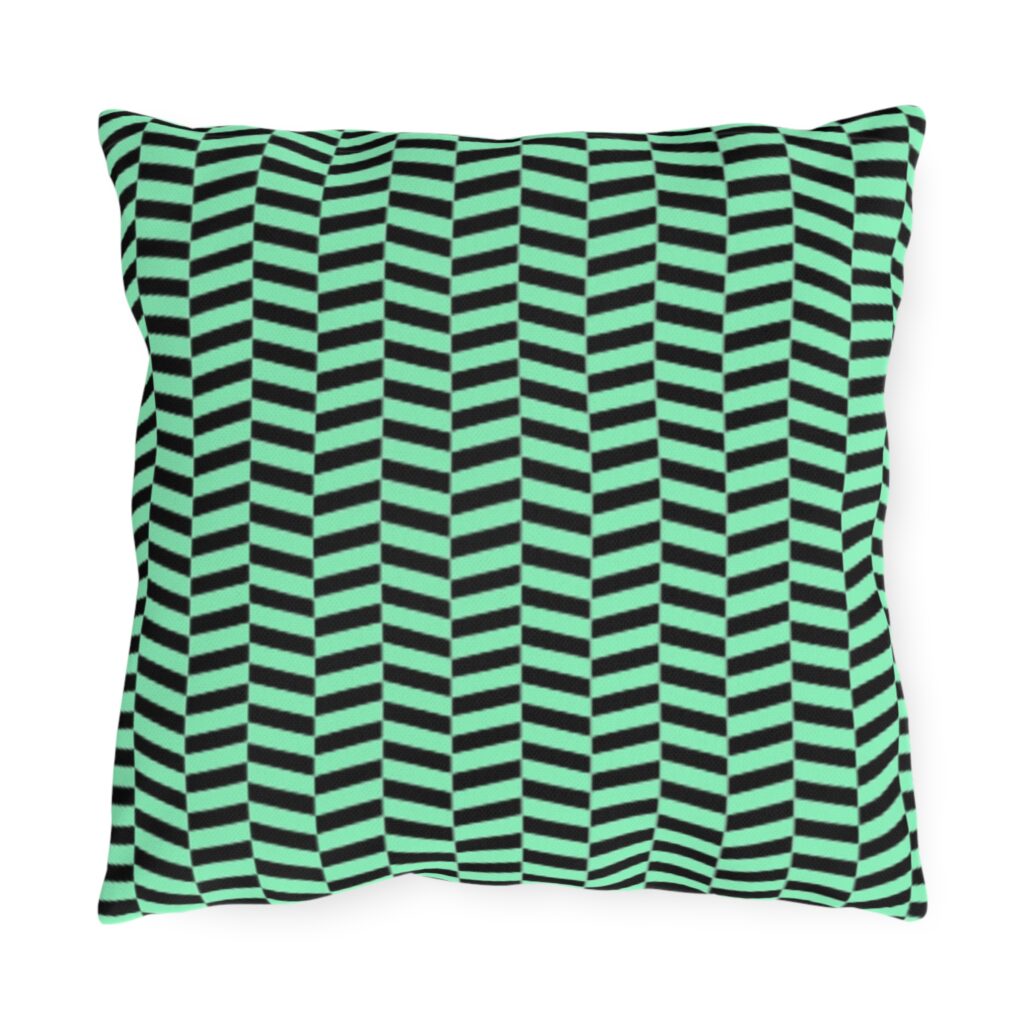 Outdoor Pillow – Mint Green and Black Geometric Wave Pattern