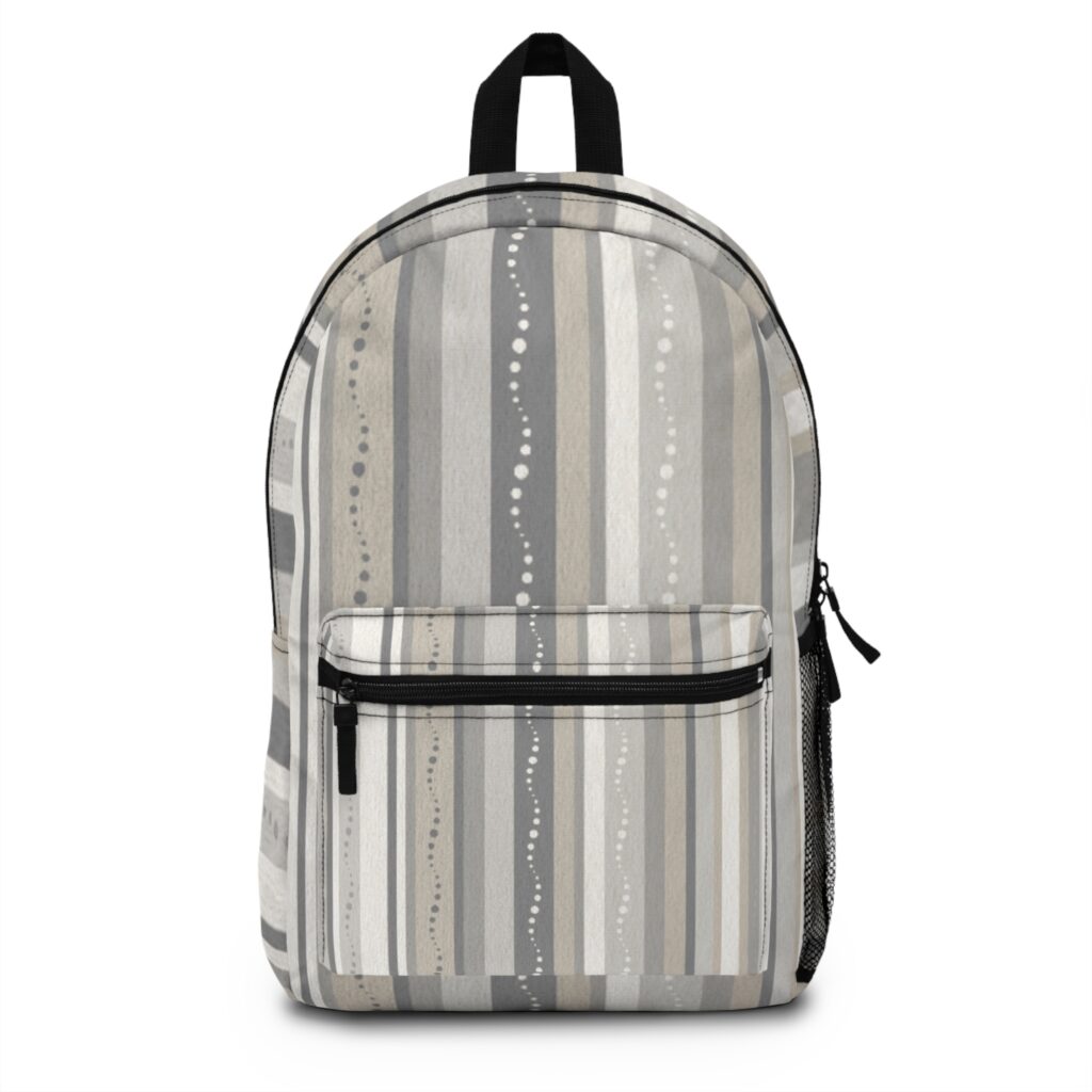 Neutral Striped Pattern Backpack | Grey Vertical Stripes, Dotted Accents For Adult