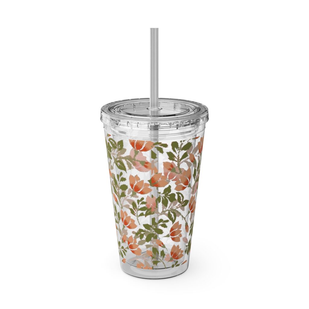 Floral Tumbler with Straw, 16oz