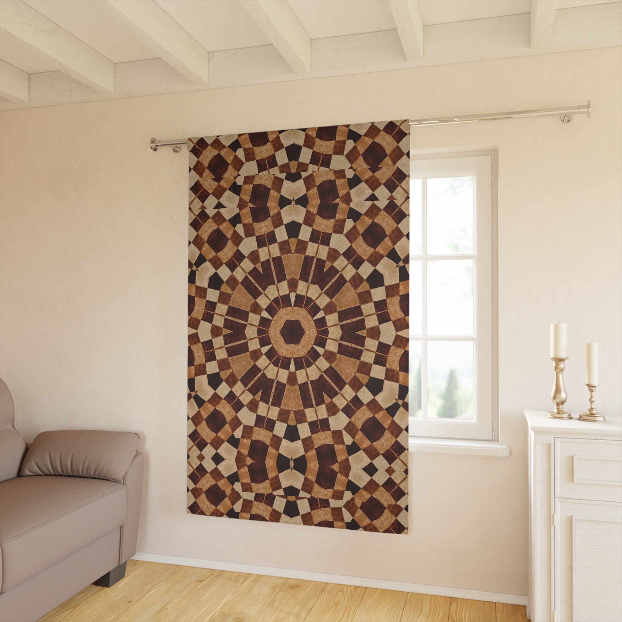 Bohemian Mosaic Window Curtain - Brown Geometric Tapestry Panel - Image 3