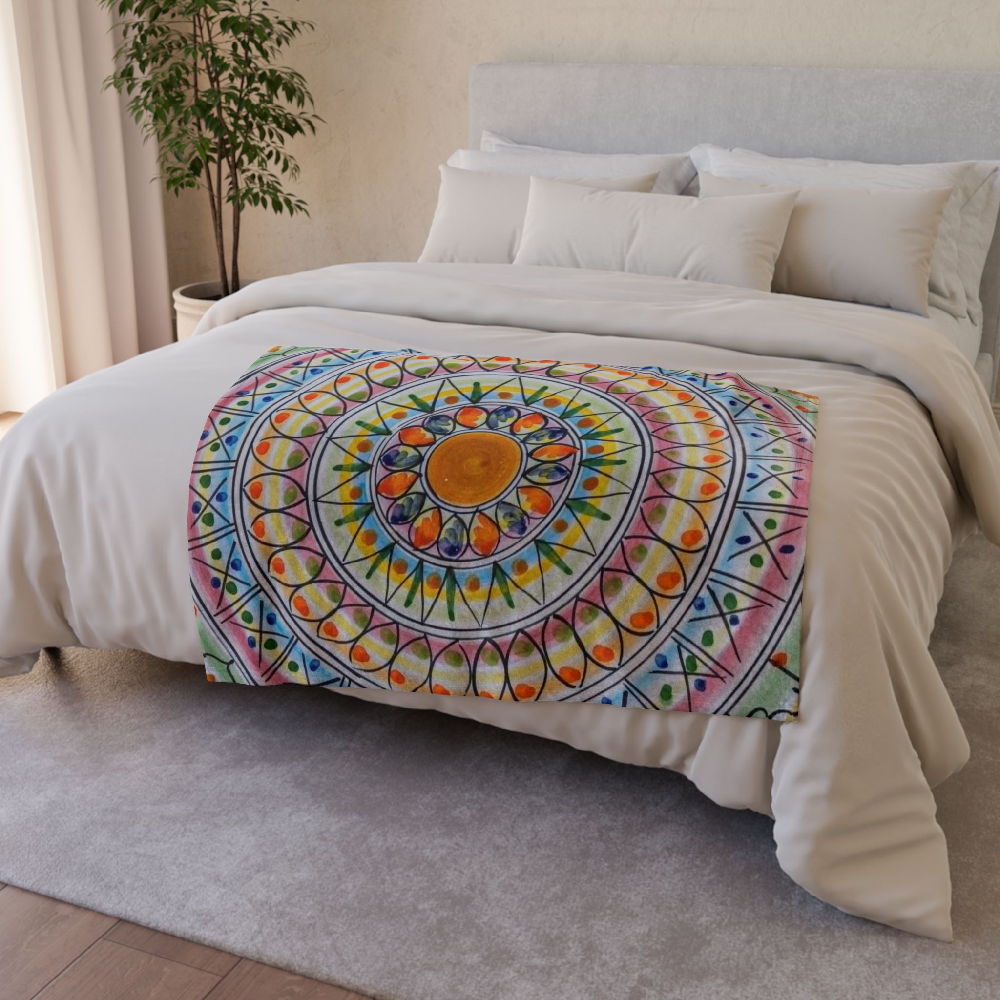 Mandala Sunburst Blanket — Colorful Boho Polyester Throw - Image 8