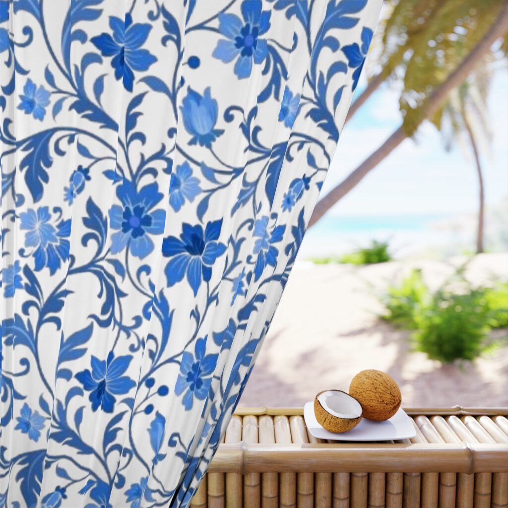 Blue Floral Vine Window Curtain