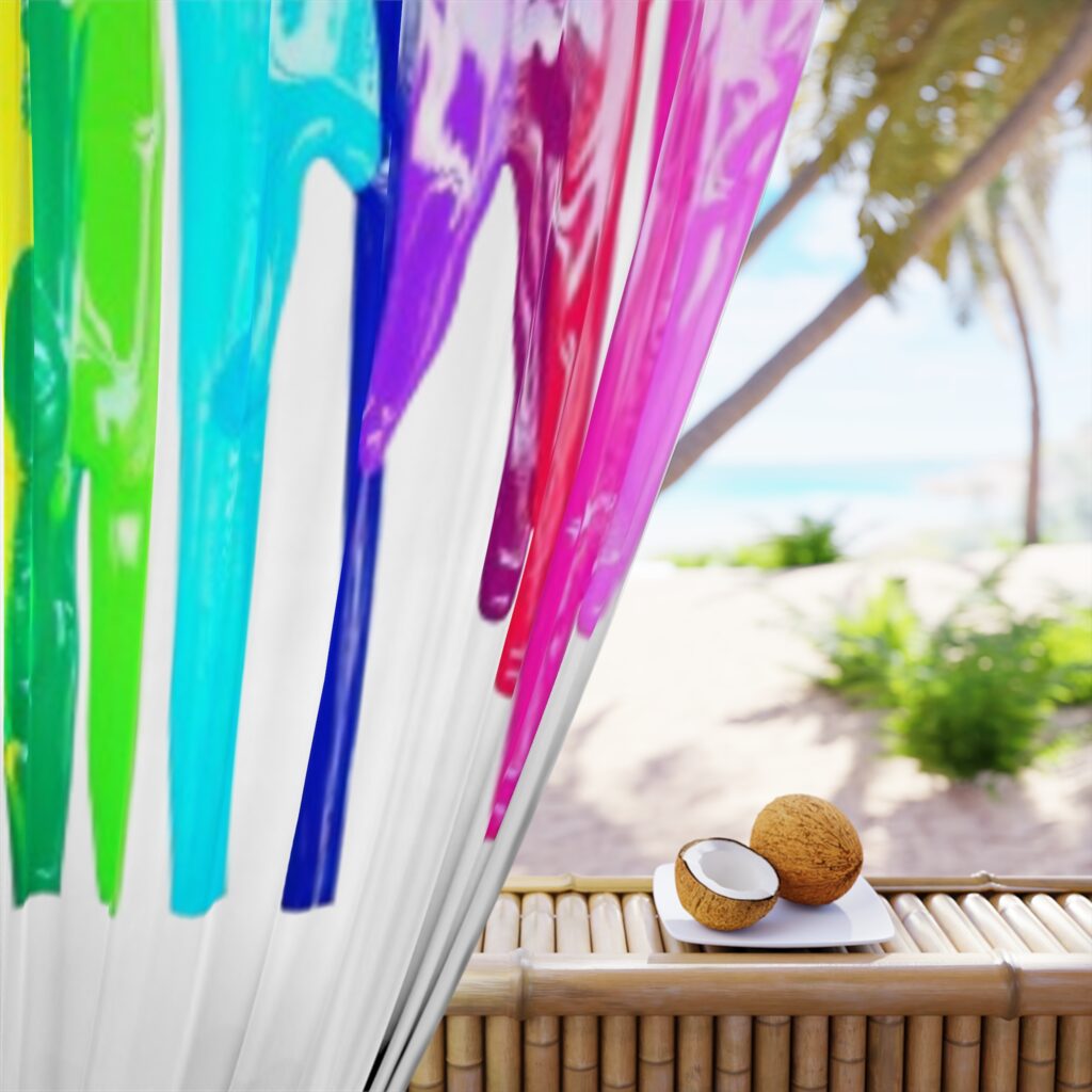 Rainbow Paint Drips Window Curtain