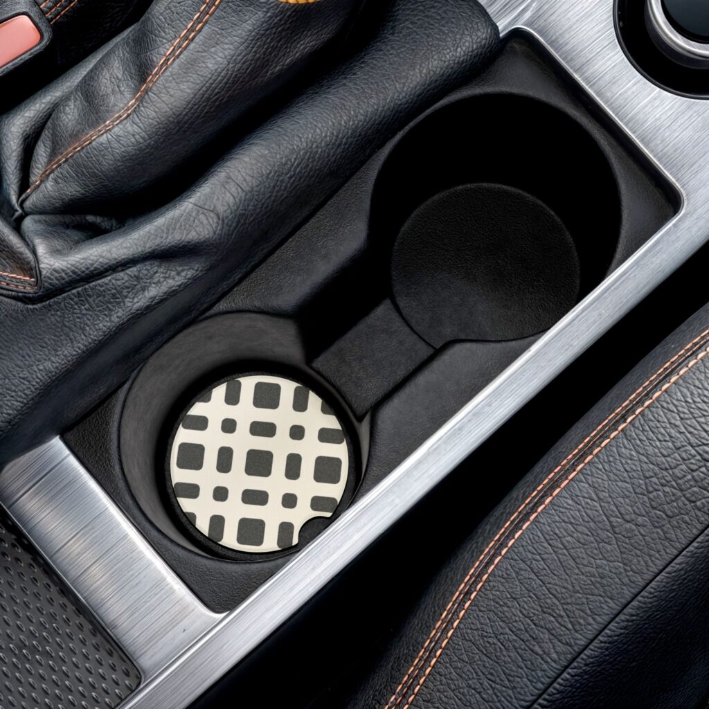 Geometric Black and Cream Soapstone Car Coaster