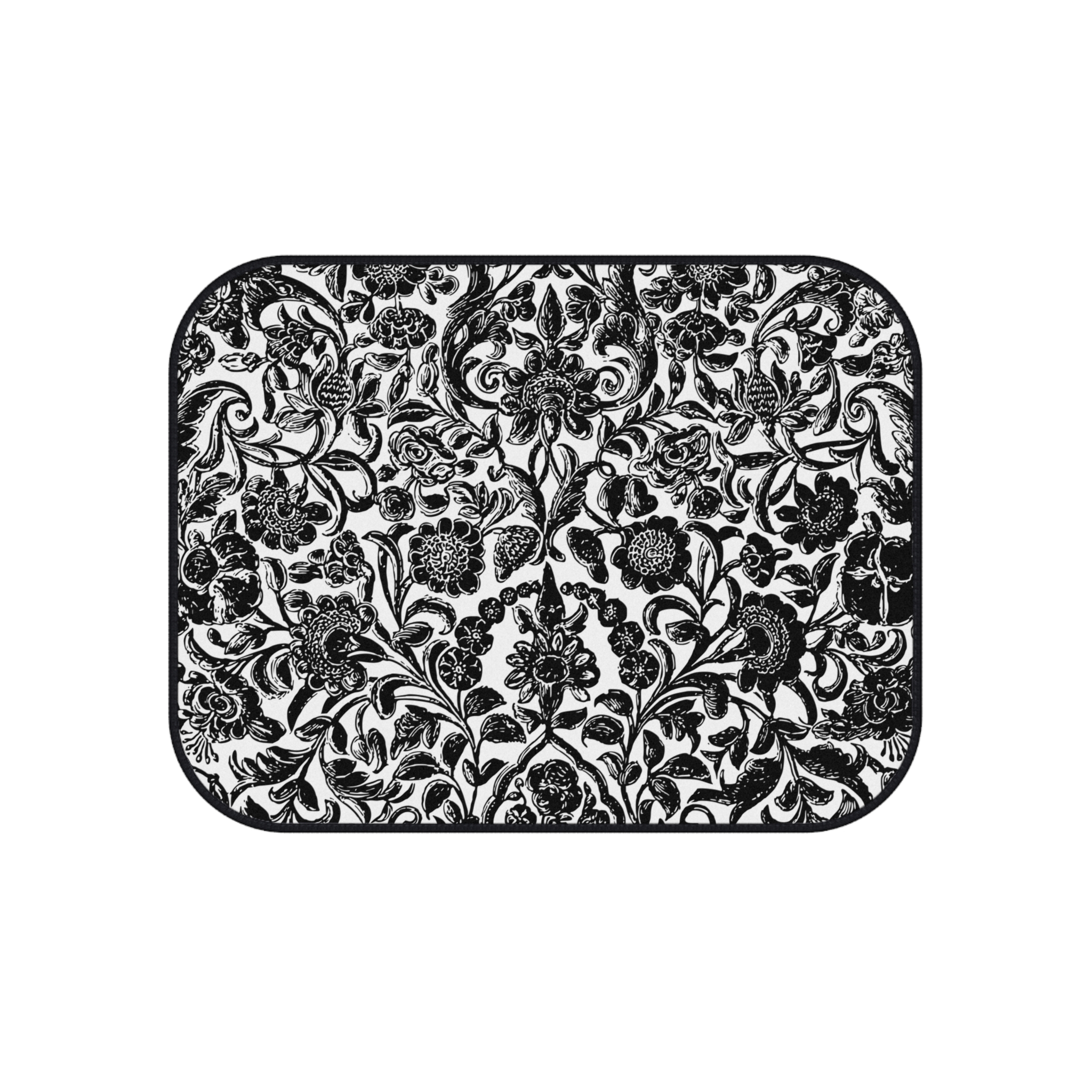 Ornate Black and White Floral Car Mats Set of 4 - Image 4