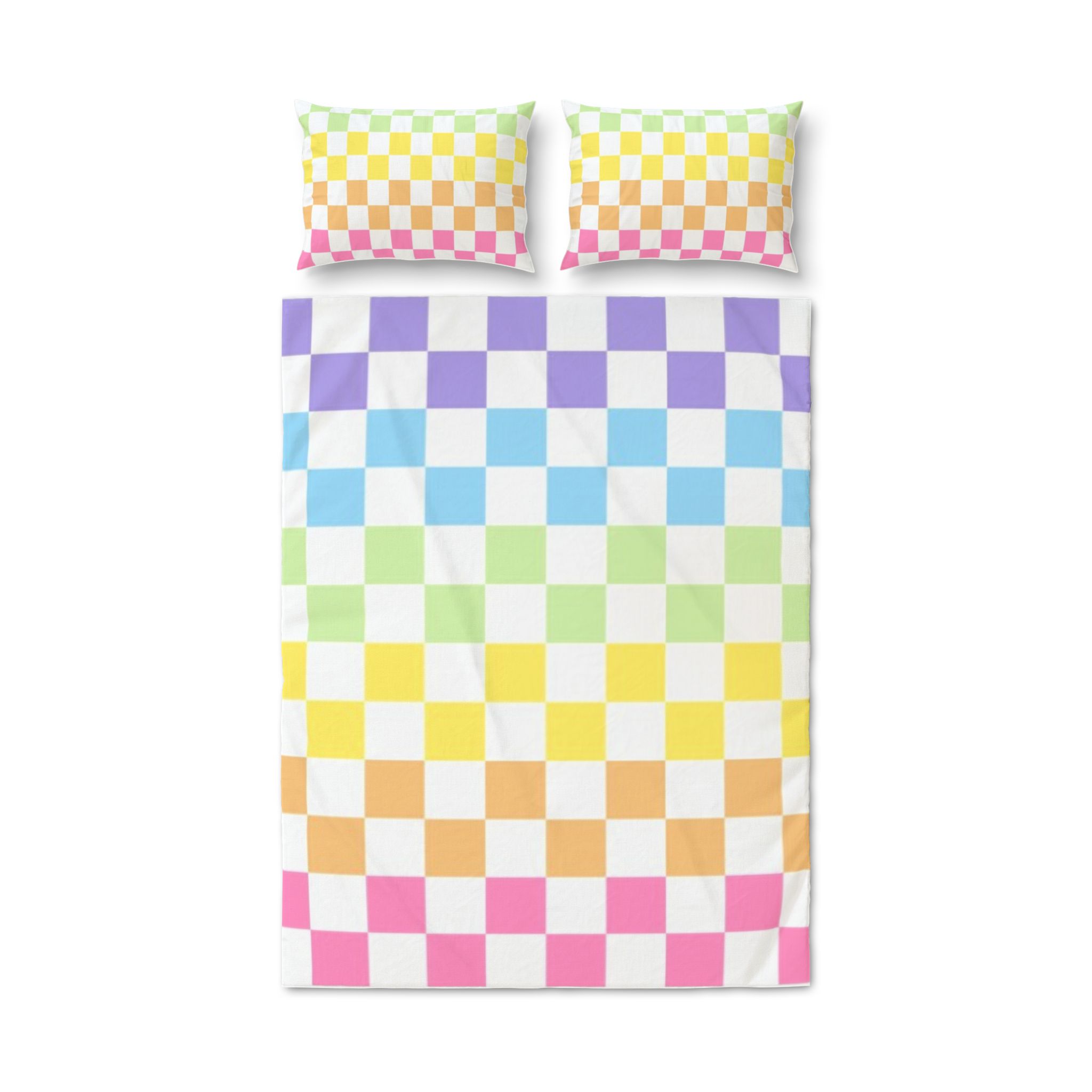 Pastel Rainbow Checkerboard Quilt Cover Set - Image 2