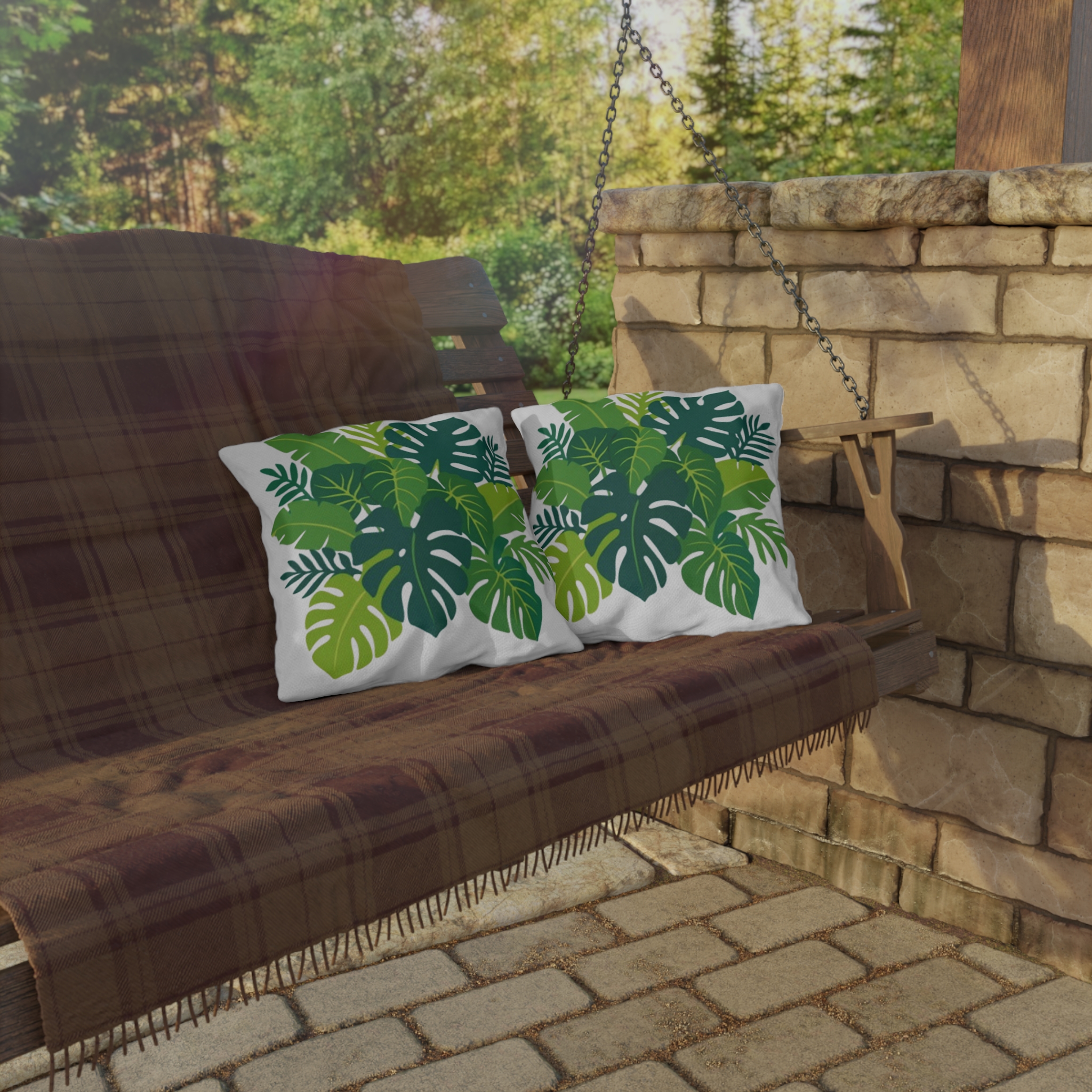 Tropical Monstera Leaf Outdoor Pillow - Image 4