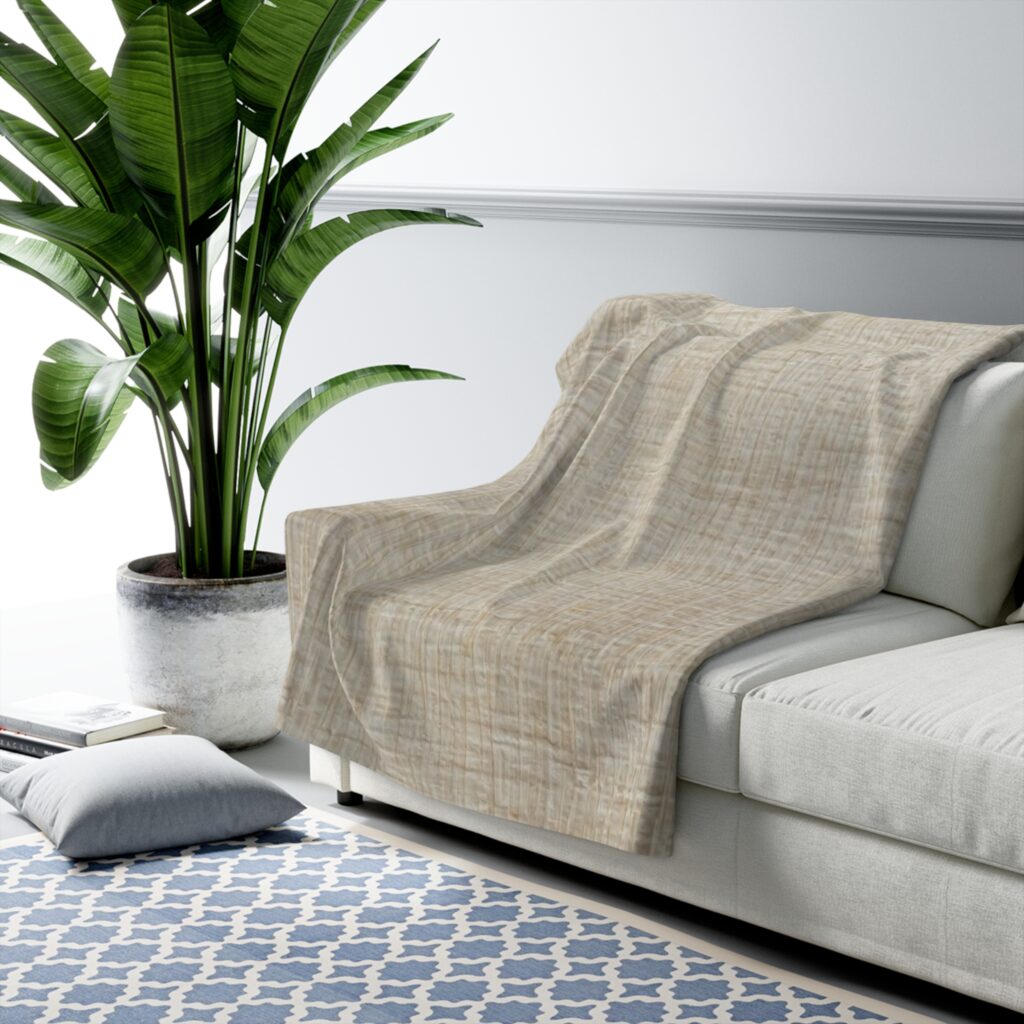 Neutral Linen Texture Sherpa Fleece Blanket | Cozy Reversible Throw