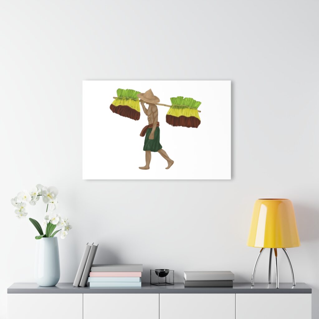 Acrylic Print – Market Vendor Carrying Brooms (French Cleat Wall Art)