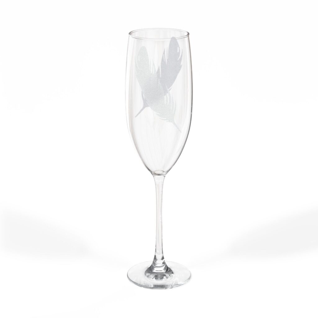 Engraved Feather Champagne Flute 8oz — Elegant Wedding & Anniversary Glass