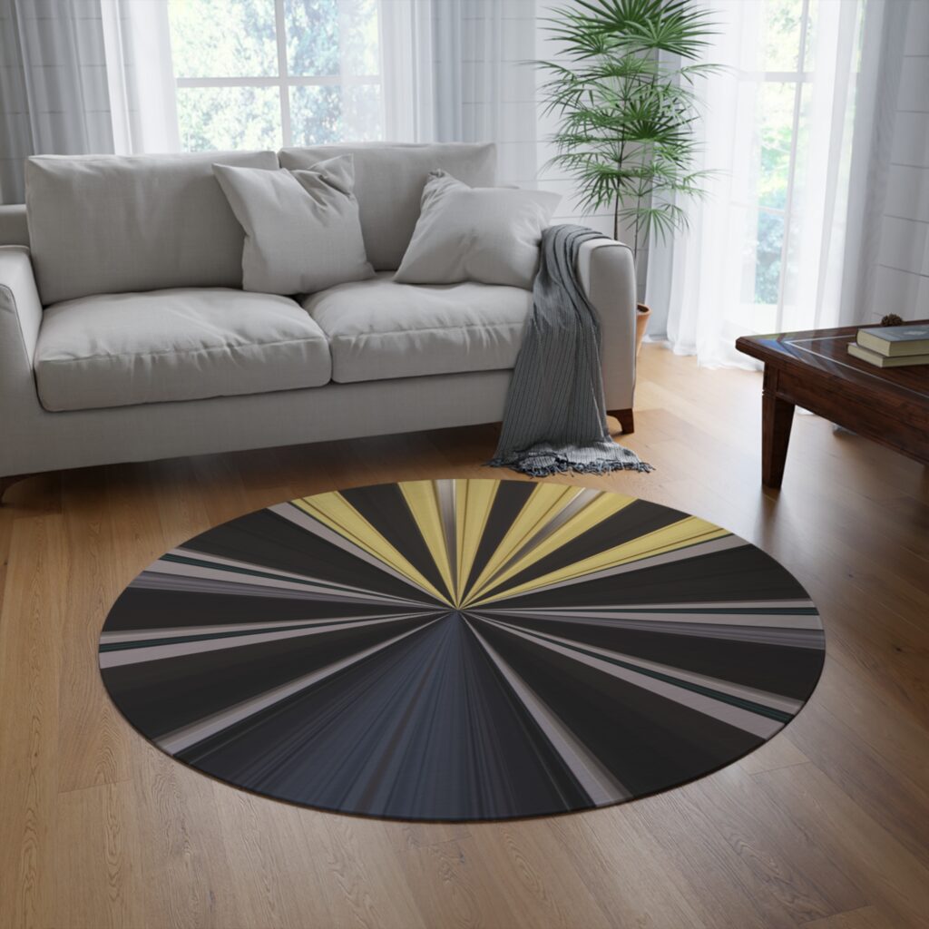 Midnight Starburst Round Rug — Modern Geometric Accent Mat