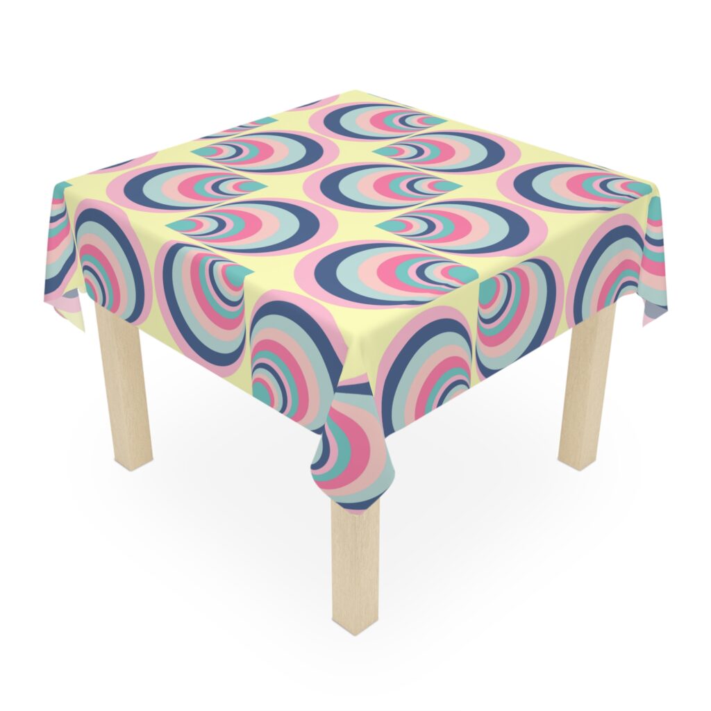 Retro Swirl Tablecloth — Pastel 70s Geometric Pattern for Dining & Parties