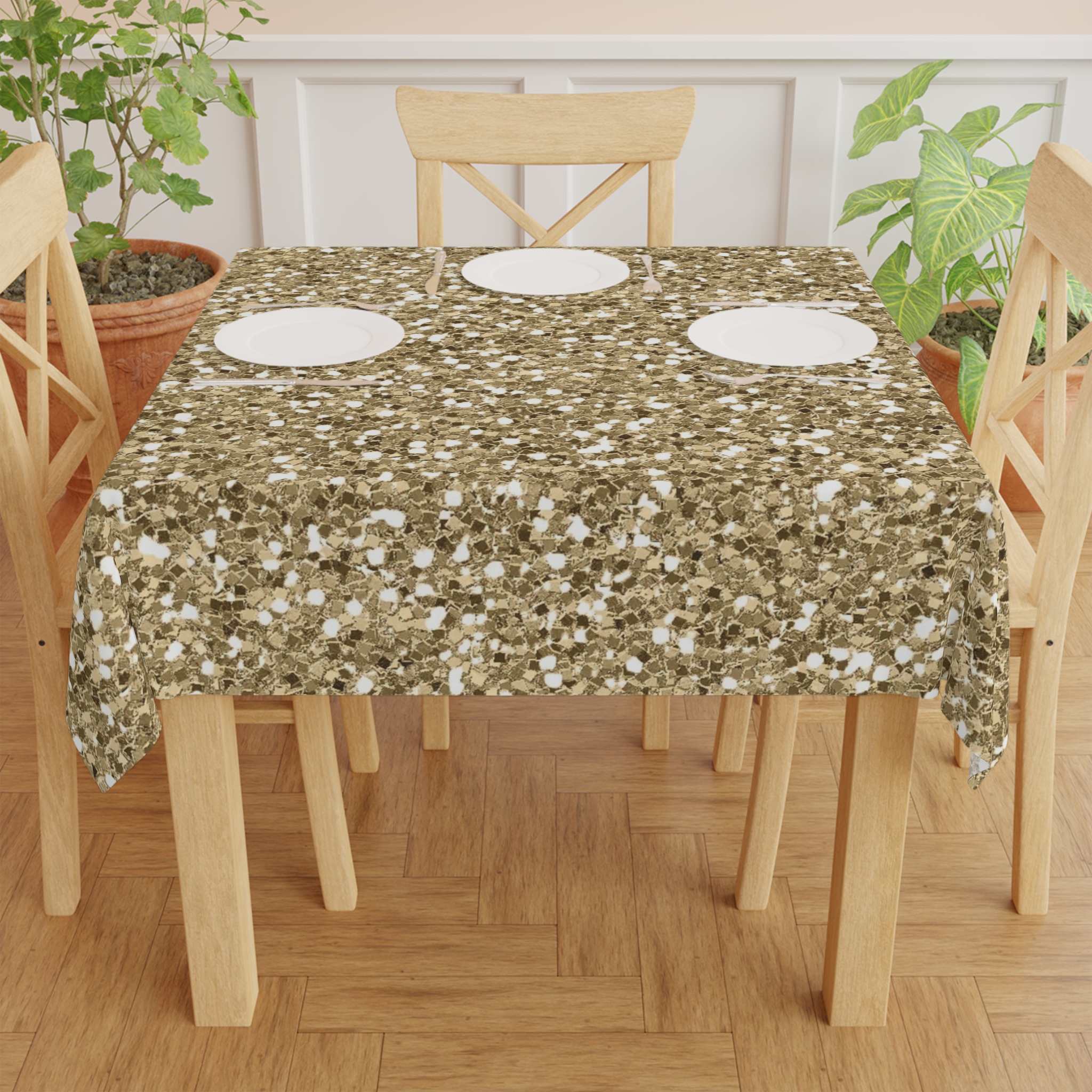 Gold Glitter Party Tablecloth — Sparkling Sequin Print Table Cover for Weddings, New Year & Holiday Tables - Image 5