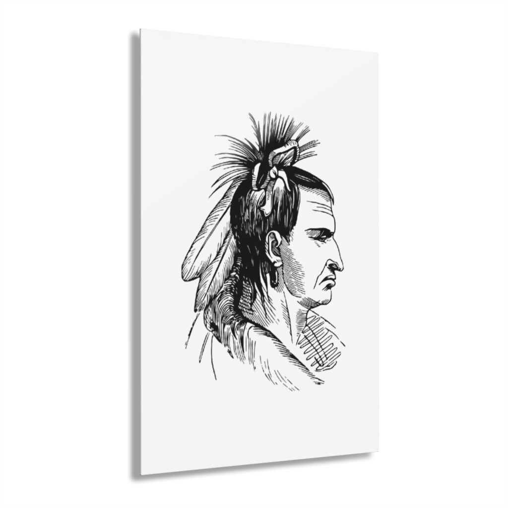 Native Profile Sketch Acrylic Print - Black & White Wall Art
