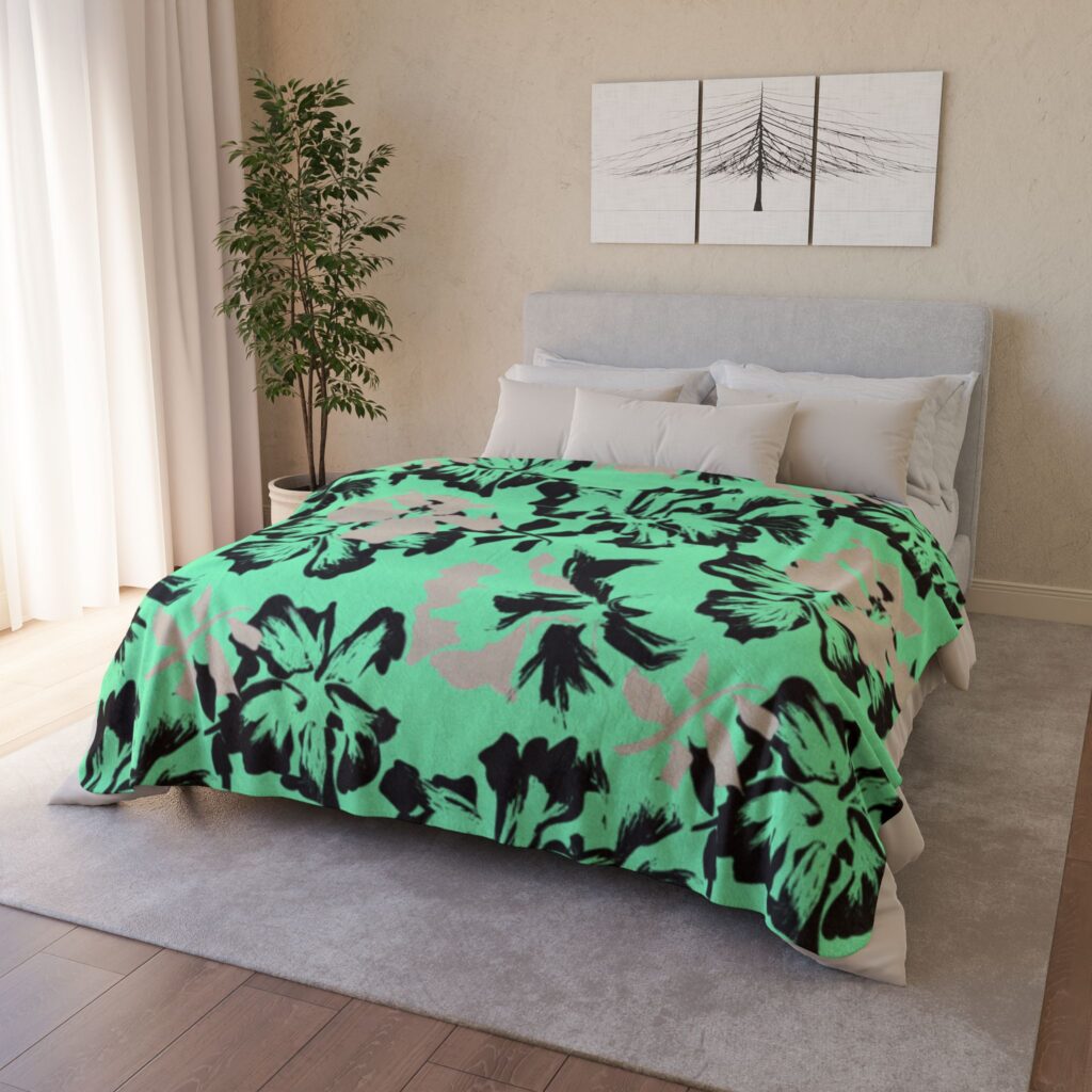 Tropical Hibiscus Floral Fleece Sherpa Blanket