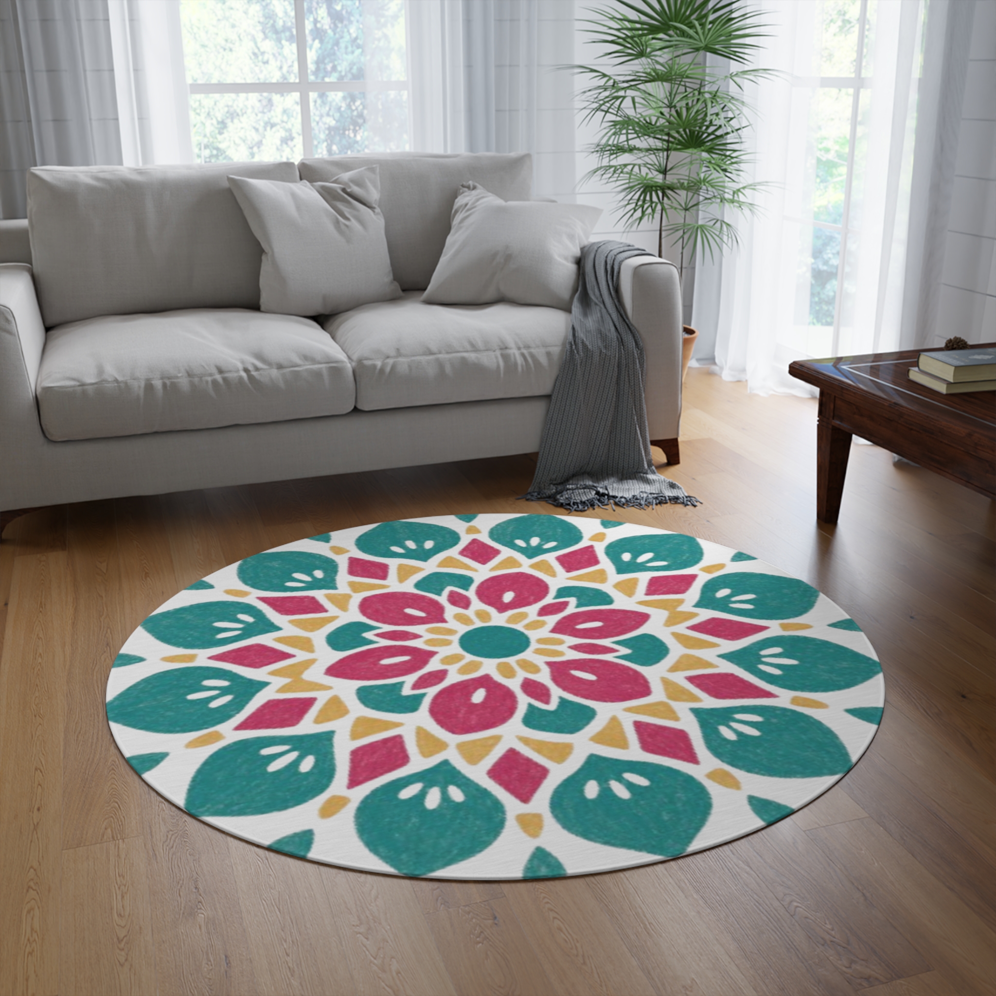 Colorful Mandala Floral Round Rug - Image 4