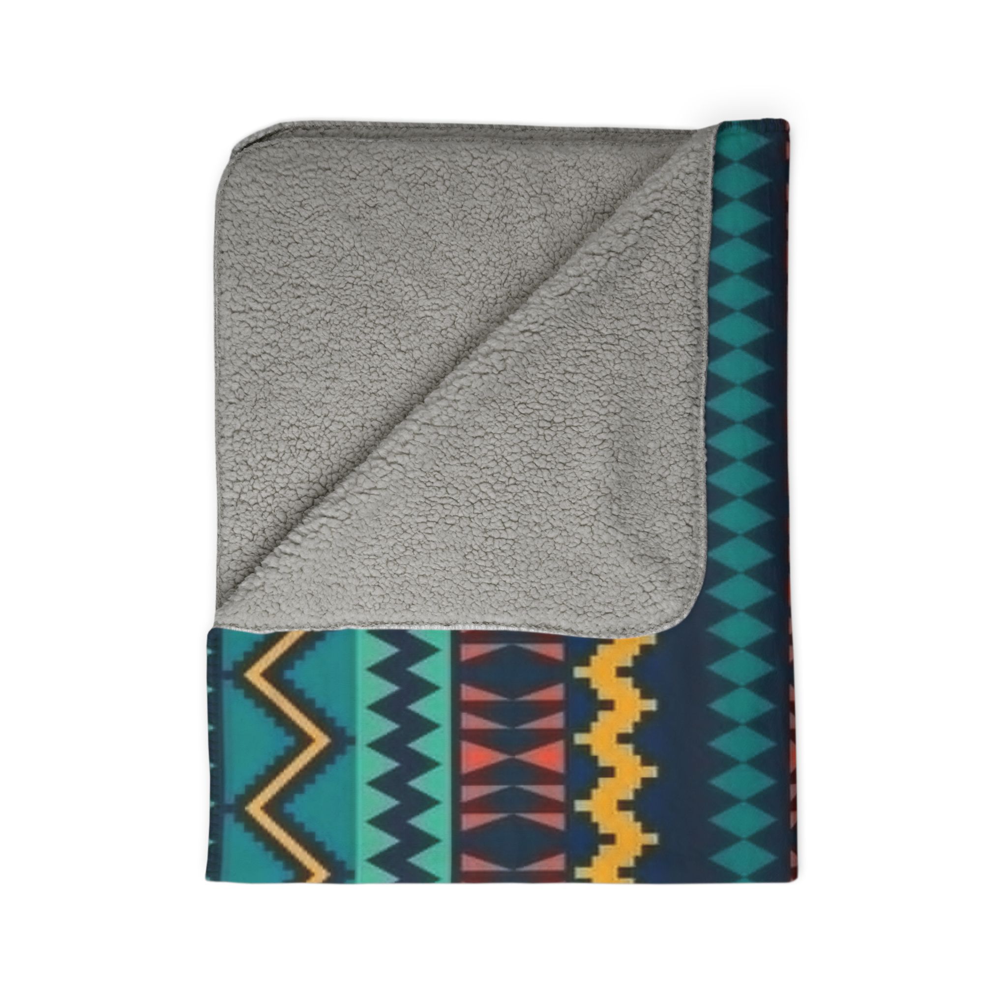 Aztec Teal Fleece Sherpa Blanket — Tribal Geometric Cozy Throw - Image 9